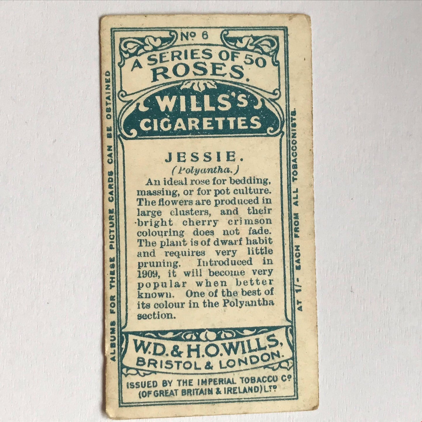 ROSES Wills Cigarette Cards 1912 Antique Rose Pictures - sold individually