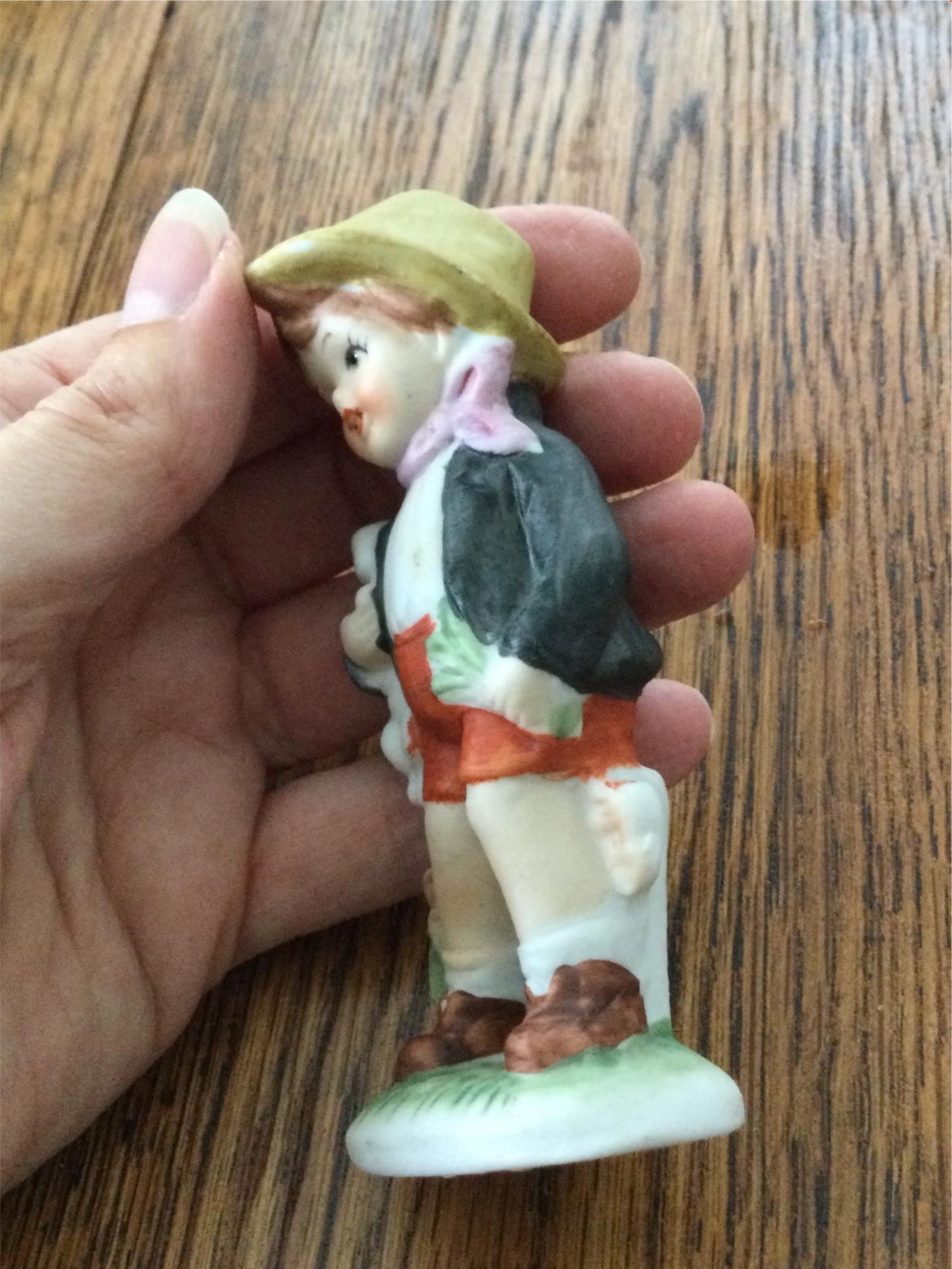 Vintage figurine Cute country boy with rabbit Ornament ceramic Retro Kitsch