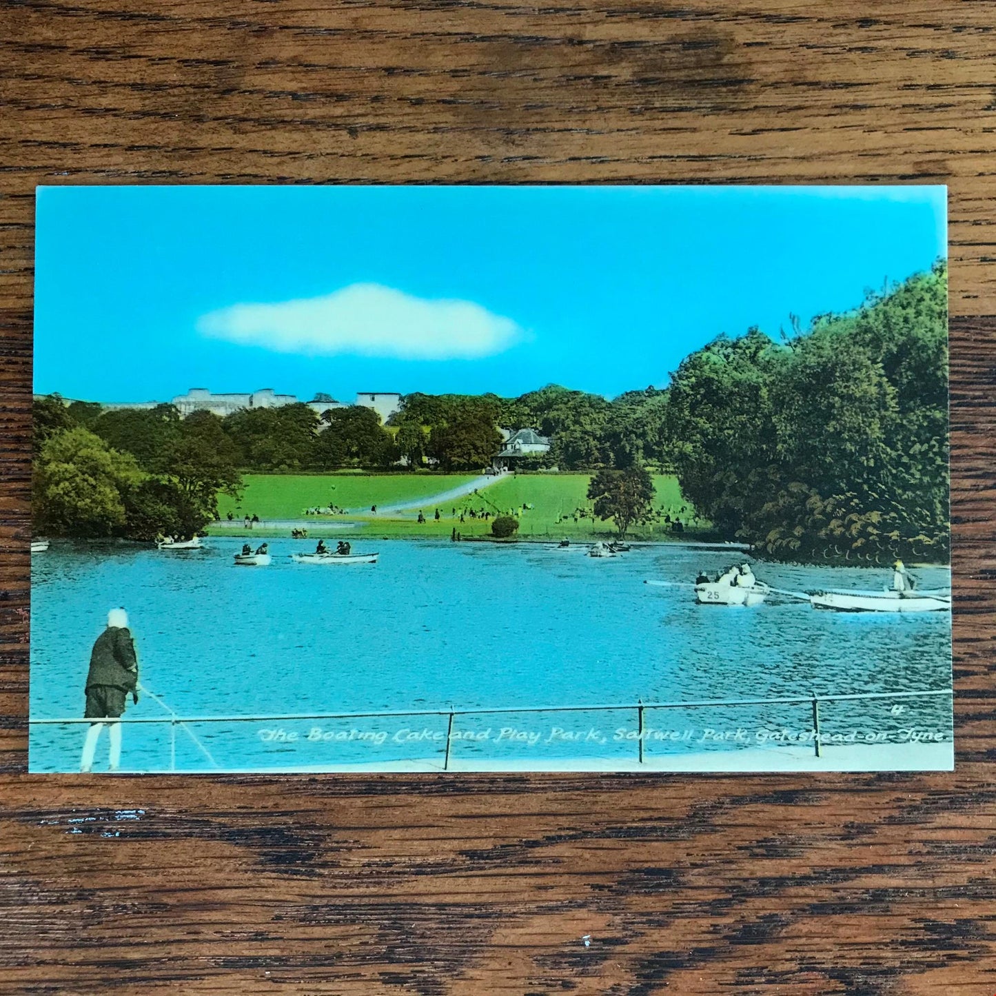 Vintage 1970s postcard Boating Lake Gateshead on Tyne. Highrise estate