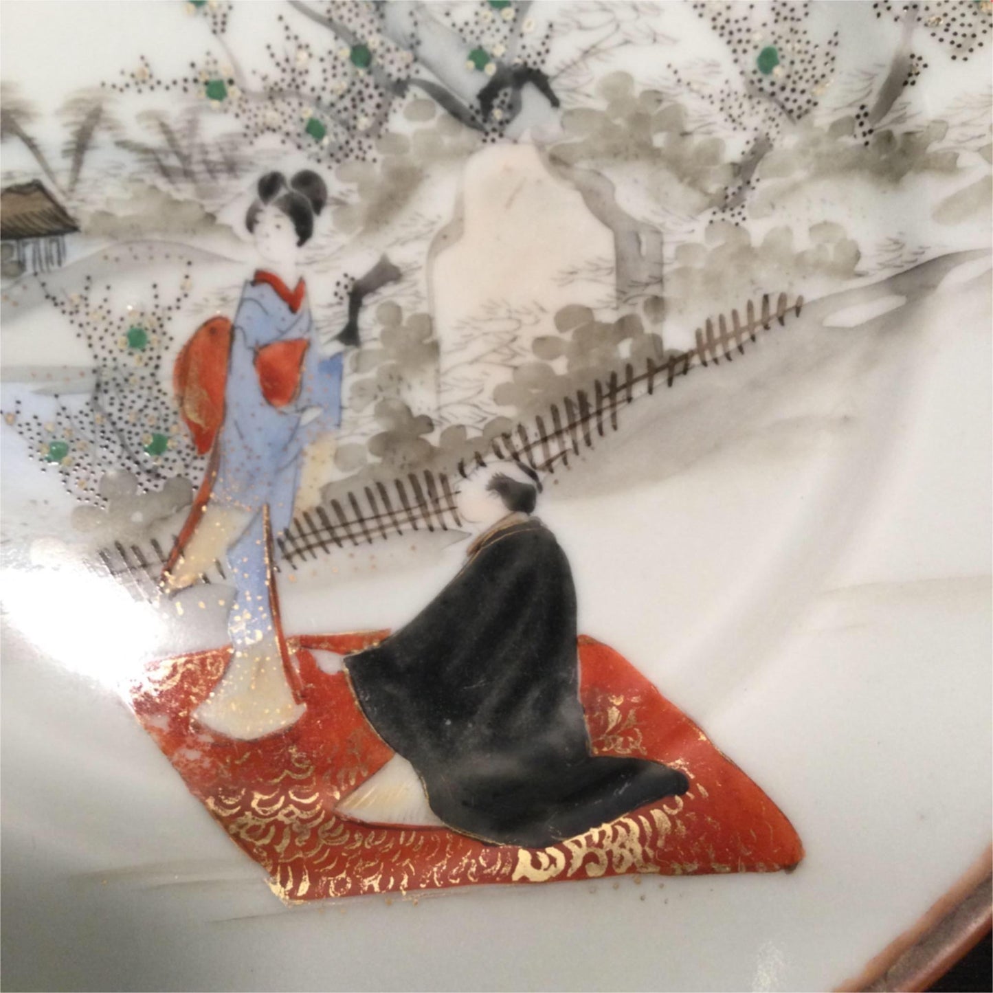 Vintage Chinese Plate Hand Painted Scene 18.5 cm  figures blossom bone china.