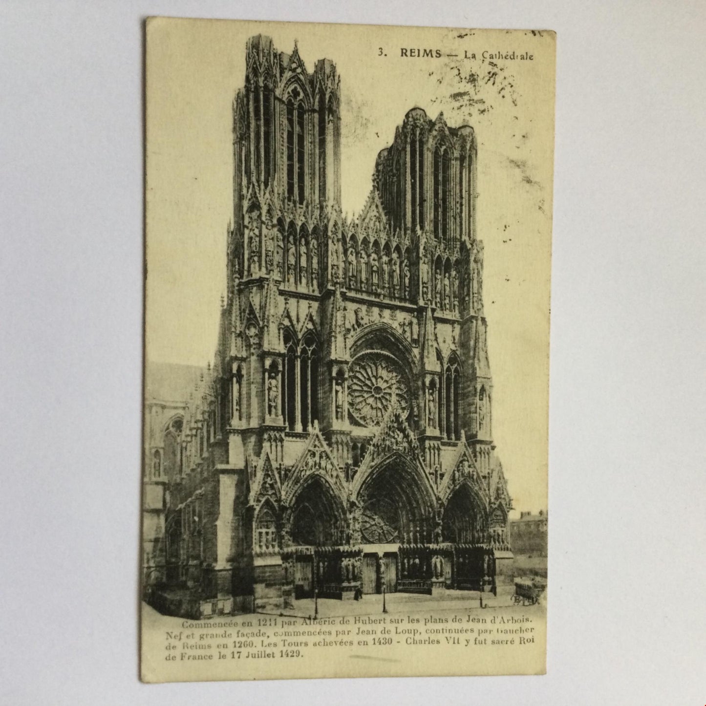 Vintage ANTIQUE postcard France 1913 REIMS CATHEDRAL posted to England