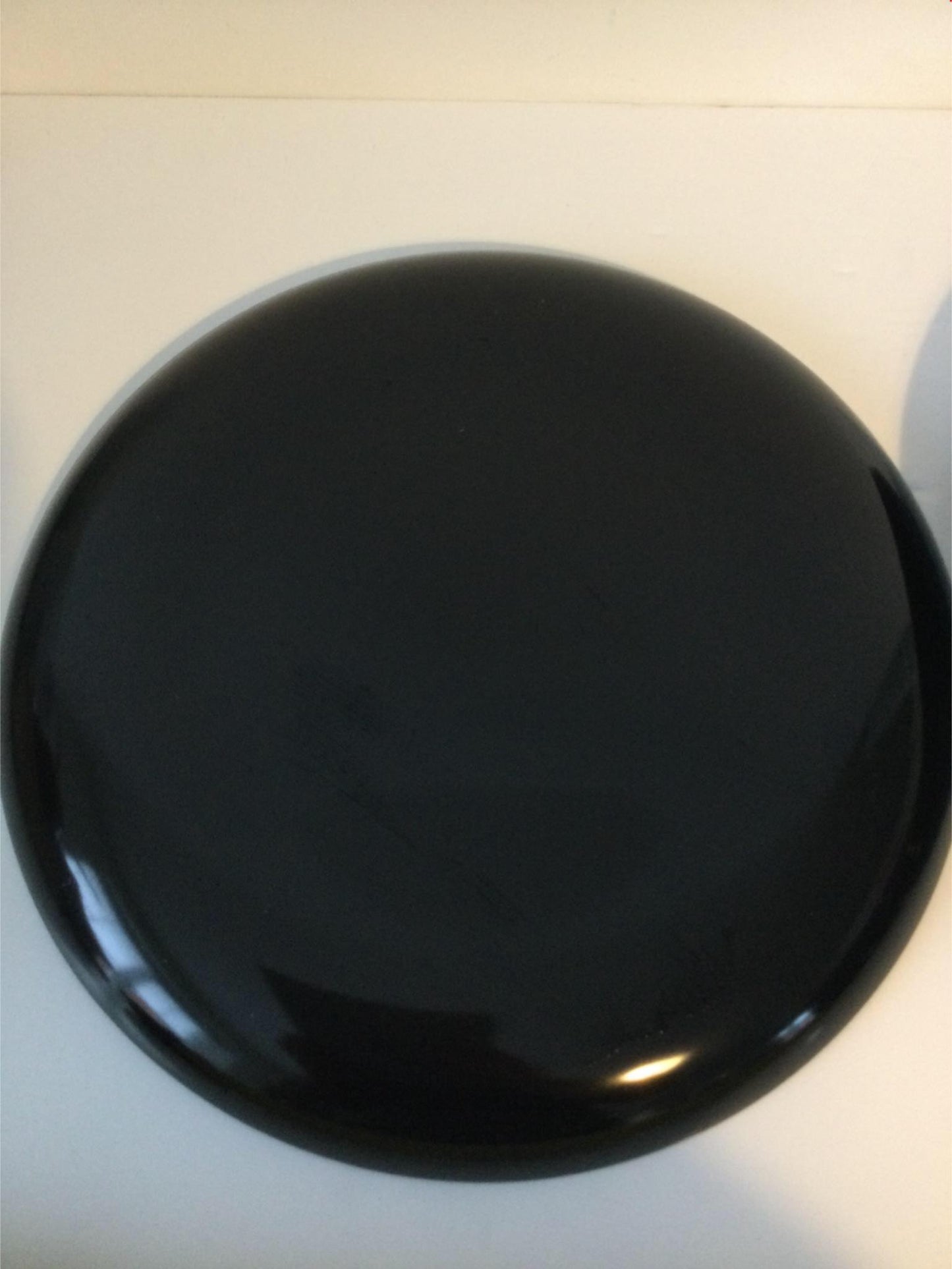 4 x glossy black glass chargers / large plates. Christmas dining. 31cm diameter. Dramatic look.