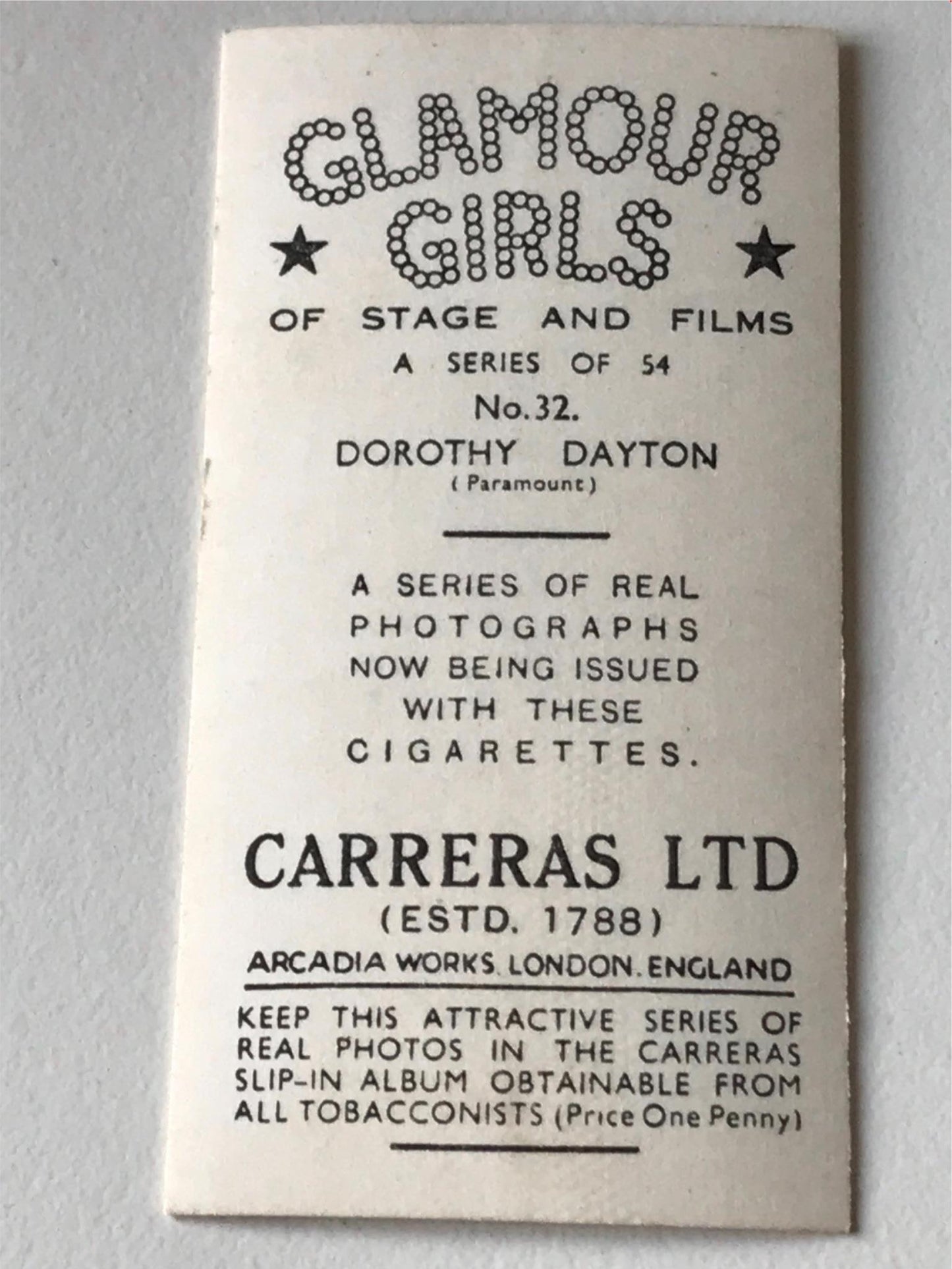 Carreras Cigarette Cards GLAMOUR GIRLS 1939 30s - sold individually