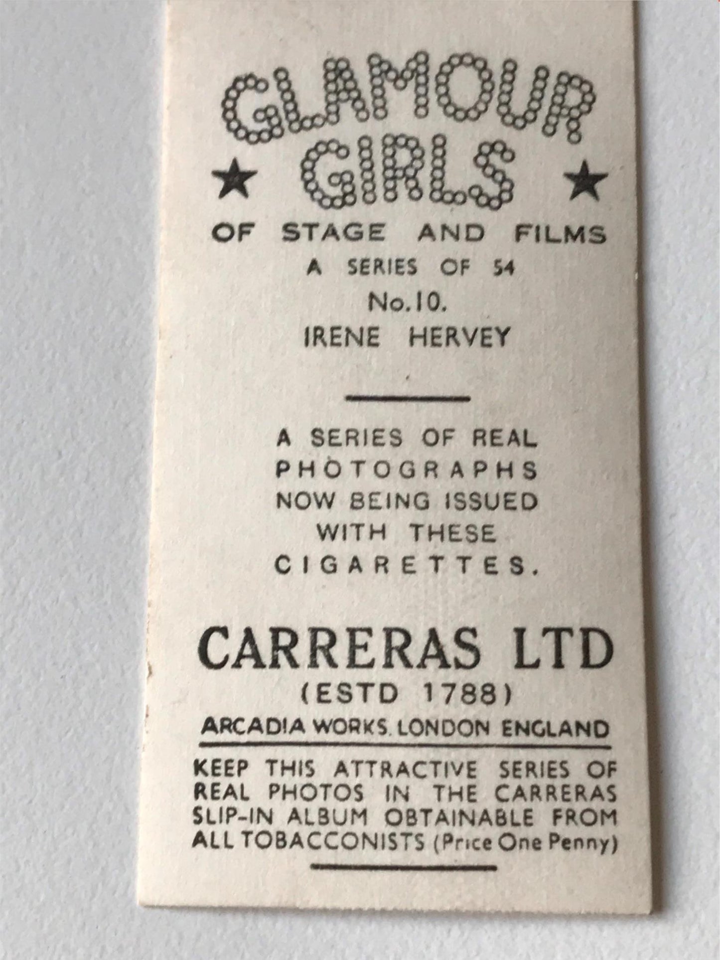 Carreras Cigarette Cards GLAMOUR GIRLS 1939 30s - sold individually