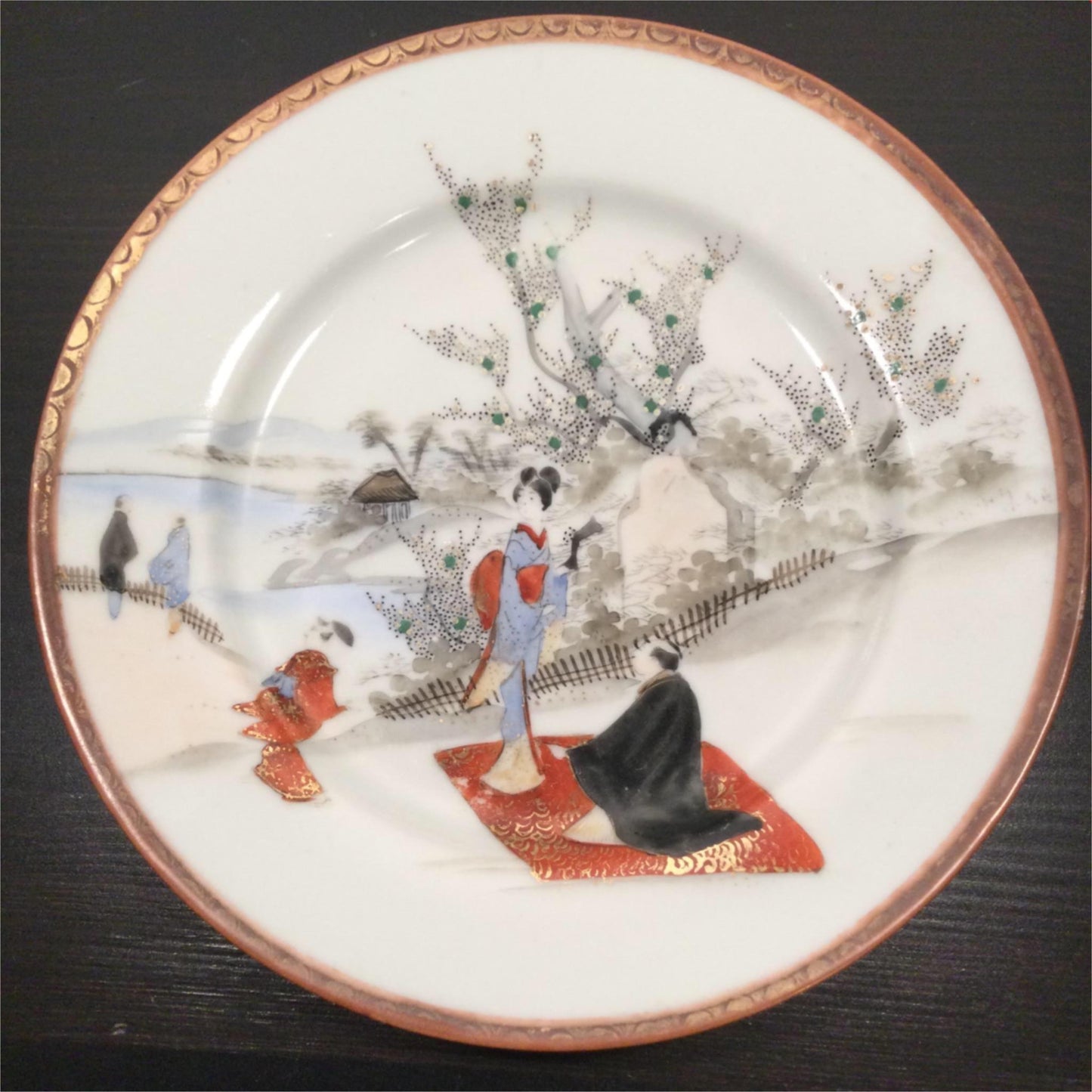 Vintage Chinese Plate Hand Painted Scene 18.5 cm  figures blossom bone china.