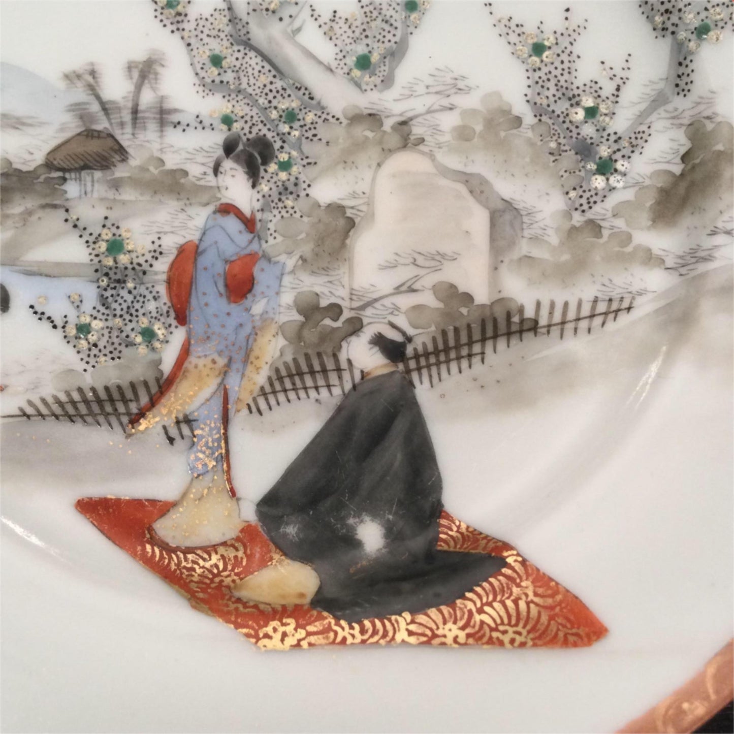 Vintage Chinese Plate Hand Painted Scene 18.5 cm  figures blossom bone china