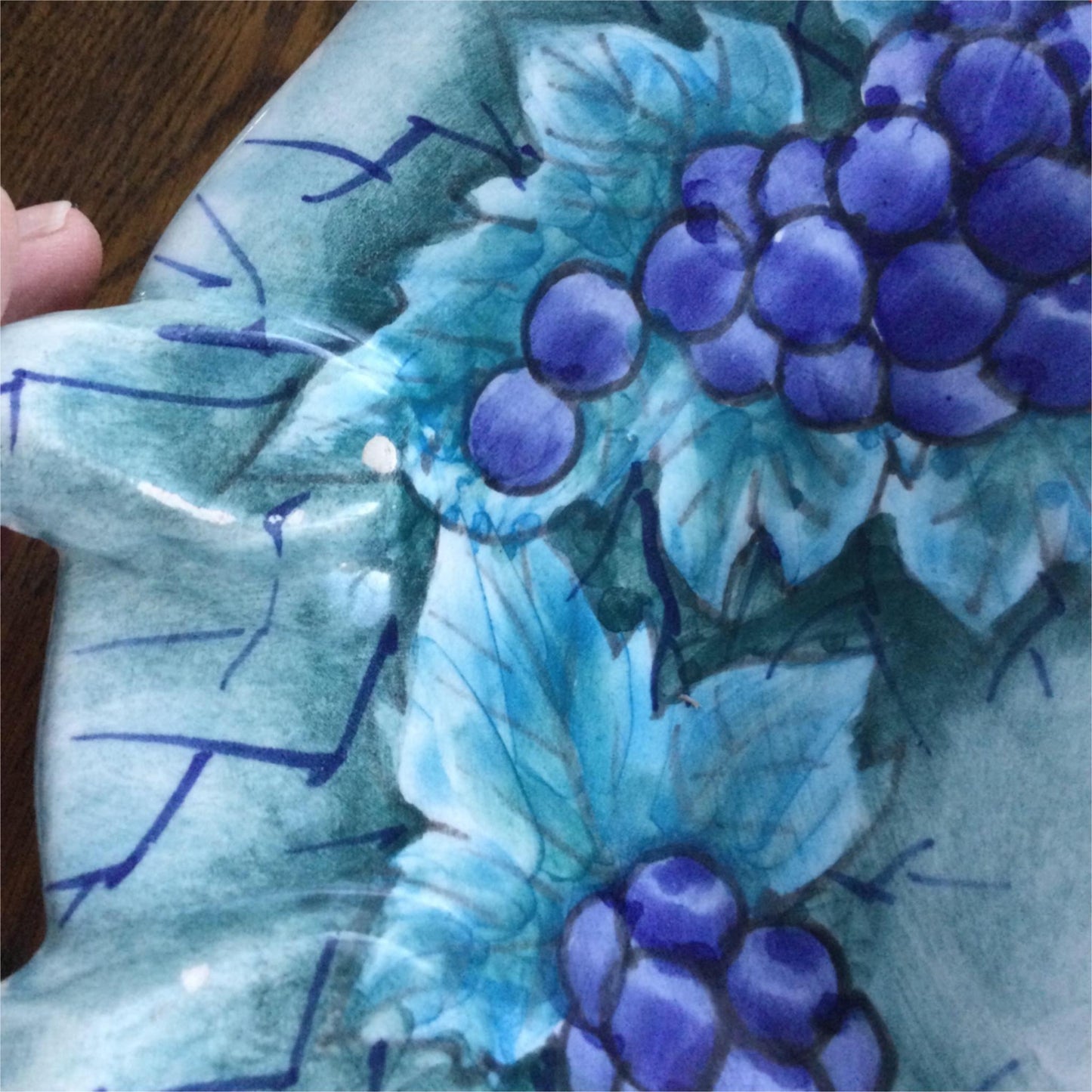 Hand Painted Mediterranean? Greek? Serving Platter Grapes vine Purples Greens Beautuful Summery