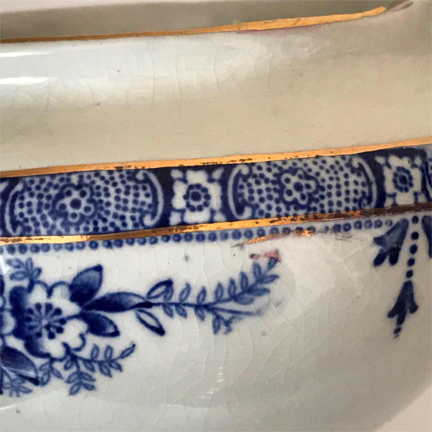 Antique Vintage Blue and white 1920s china milk jug sauce jug Blairs Rose design floral Gilt.