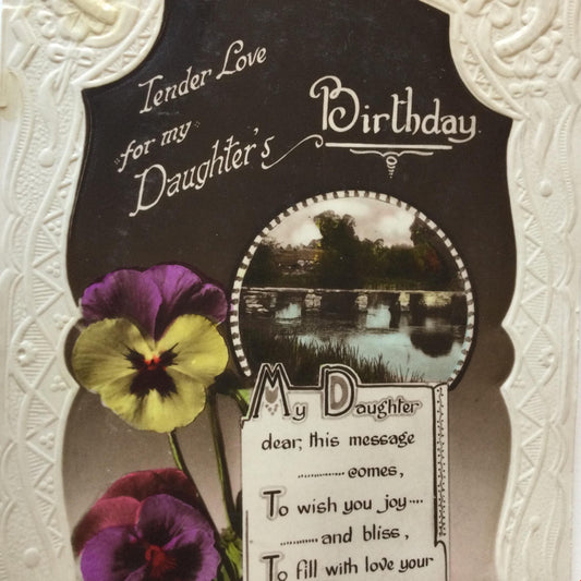 Vintage DAUGHTER BIRTHDAY Greetings Postcard violets embossed lovely message 16