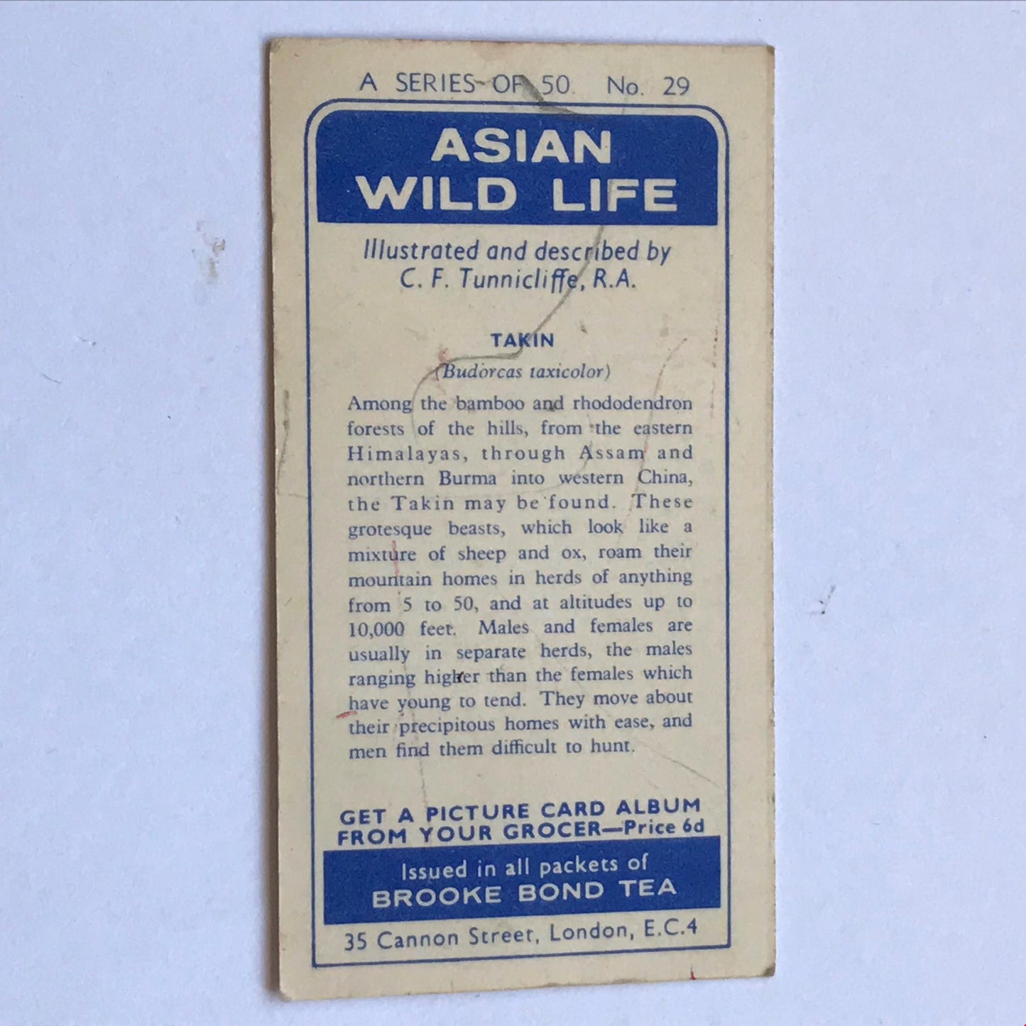 ASIAN WILD LIFE Brooke Bond Tea Cards - sold individually - take your pick