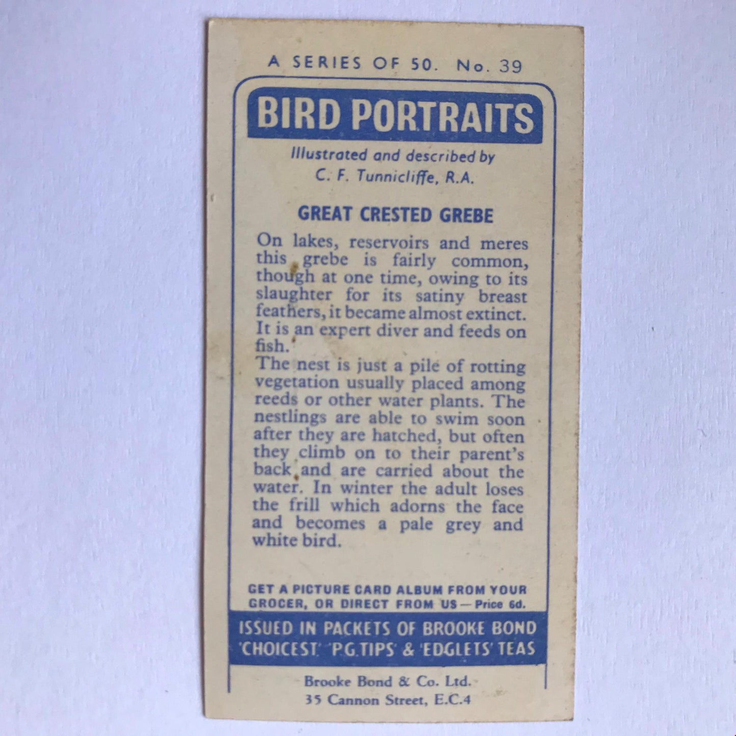 BIRD PORTRAITS  Brooke Bond Tea Cards Sold Individually - take your pick