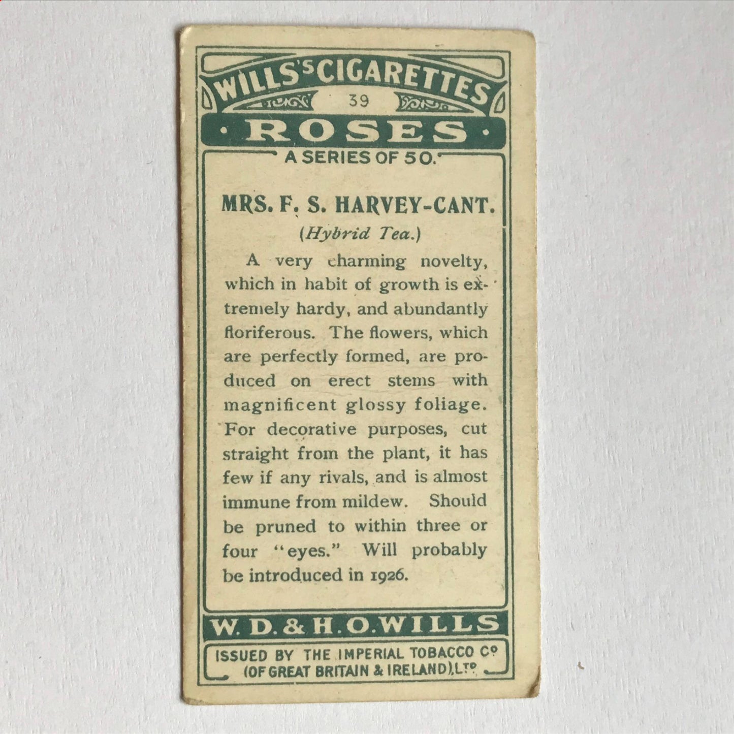 ROSES 1926 Wills Cigarette Cards - vintage rose pictures - sold individually