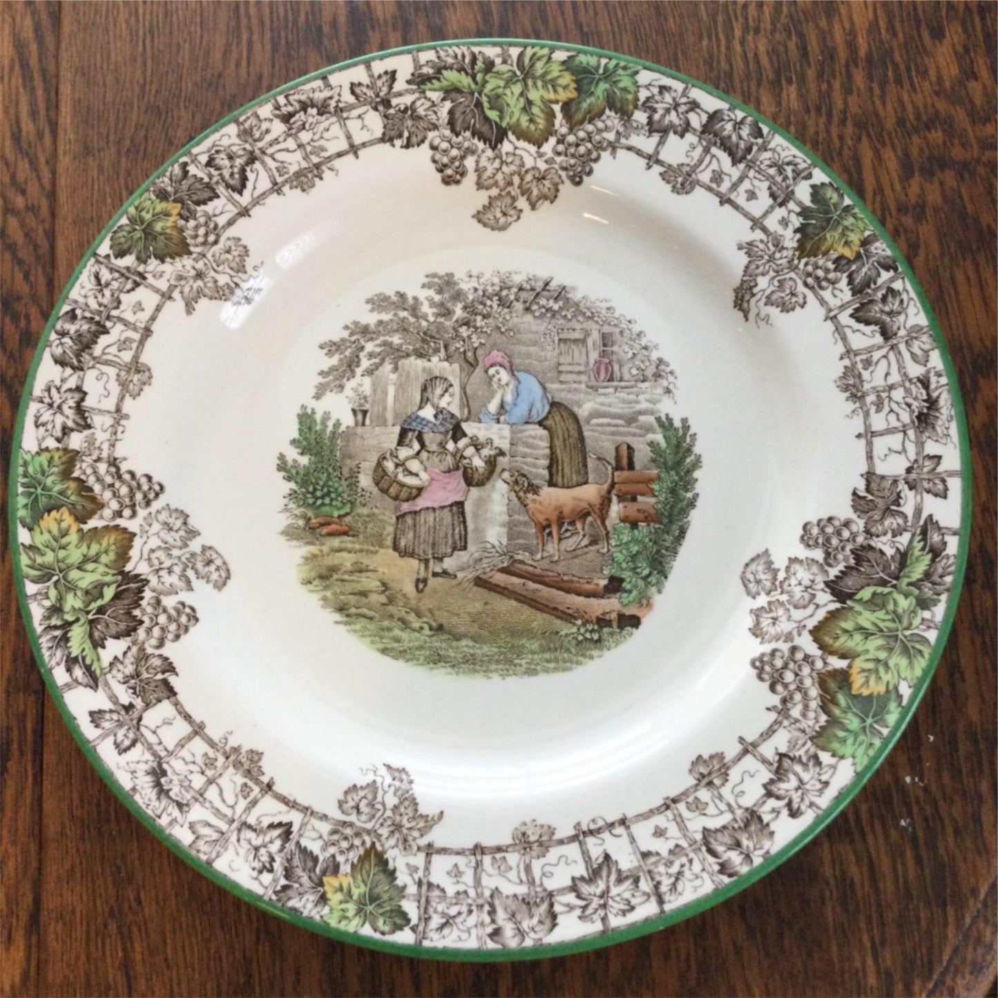 Pretty Copeland Spode’s Byron plate vine leaf design multicoloured pastoral