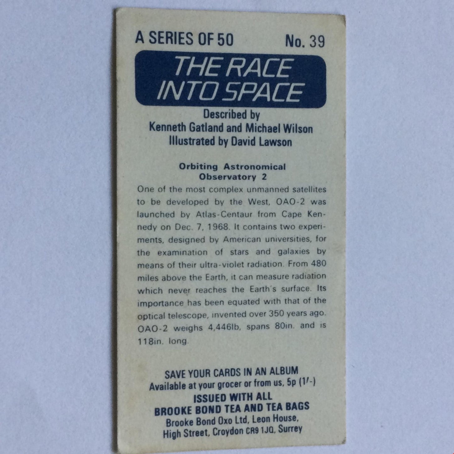 THE RACE INTO SPACE Brooke Bond Tea Cards - sold individually- take your pick