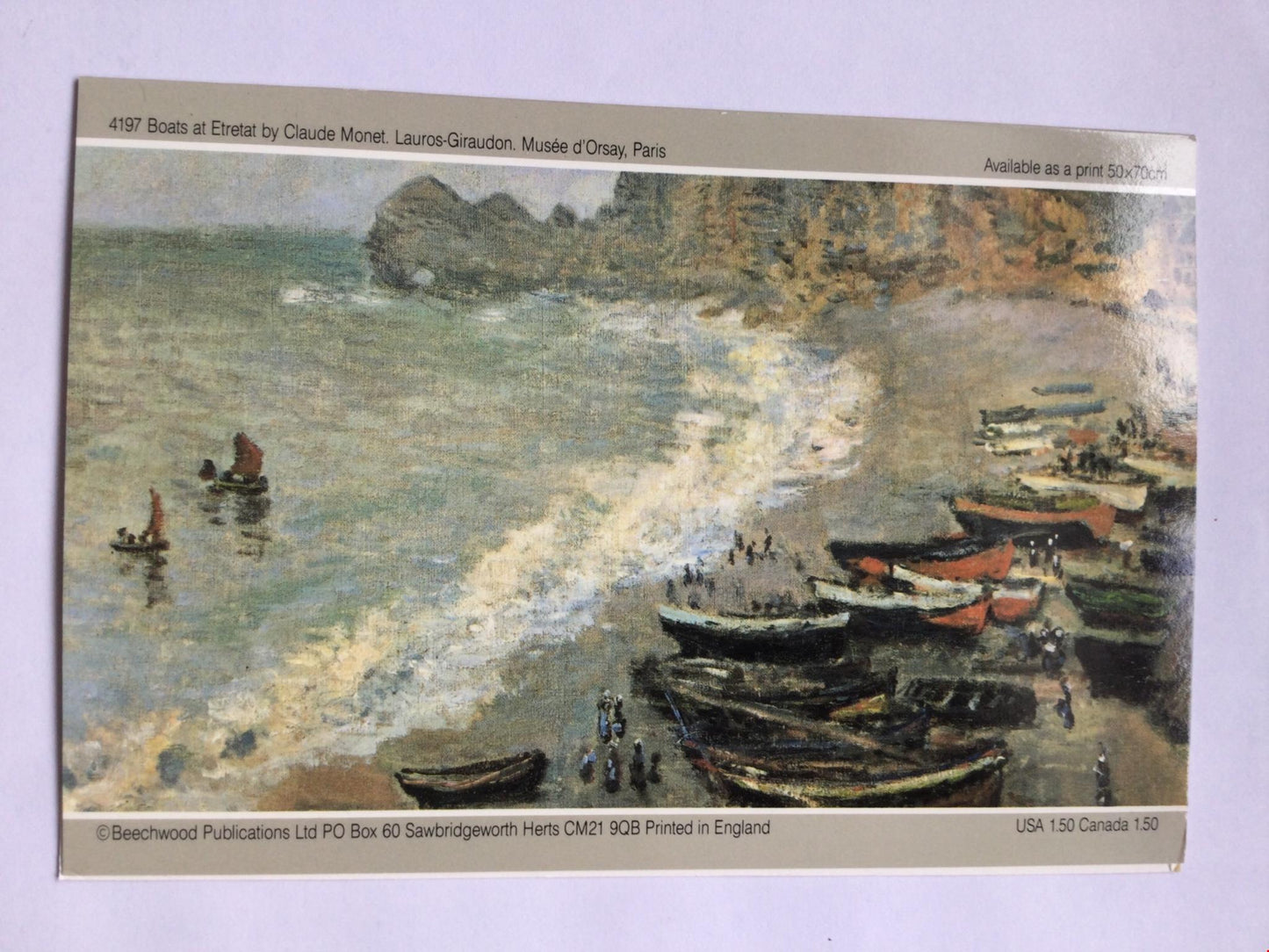 MONET BOATS AT ETRETAT Impressionist boat scene Blank Card, No Envelope