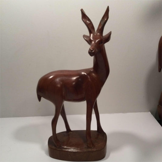 Vintage Hand Carved Teak Wooden Antelope Deer Ornament Naturalistic 23cm approx