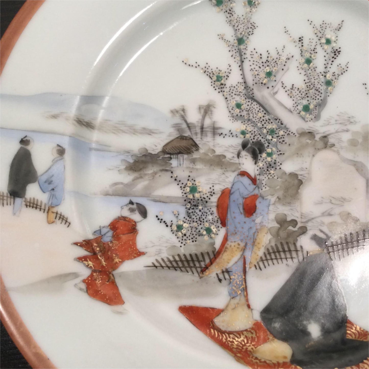 Vintage Chinese Plate Hand Painted Scene 18.5 cm  figures blossom bone china