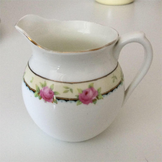 Vintage Creamer Small Jug Aynsley pink rose design yellow band A 3852 6 floral