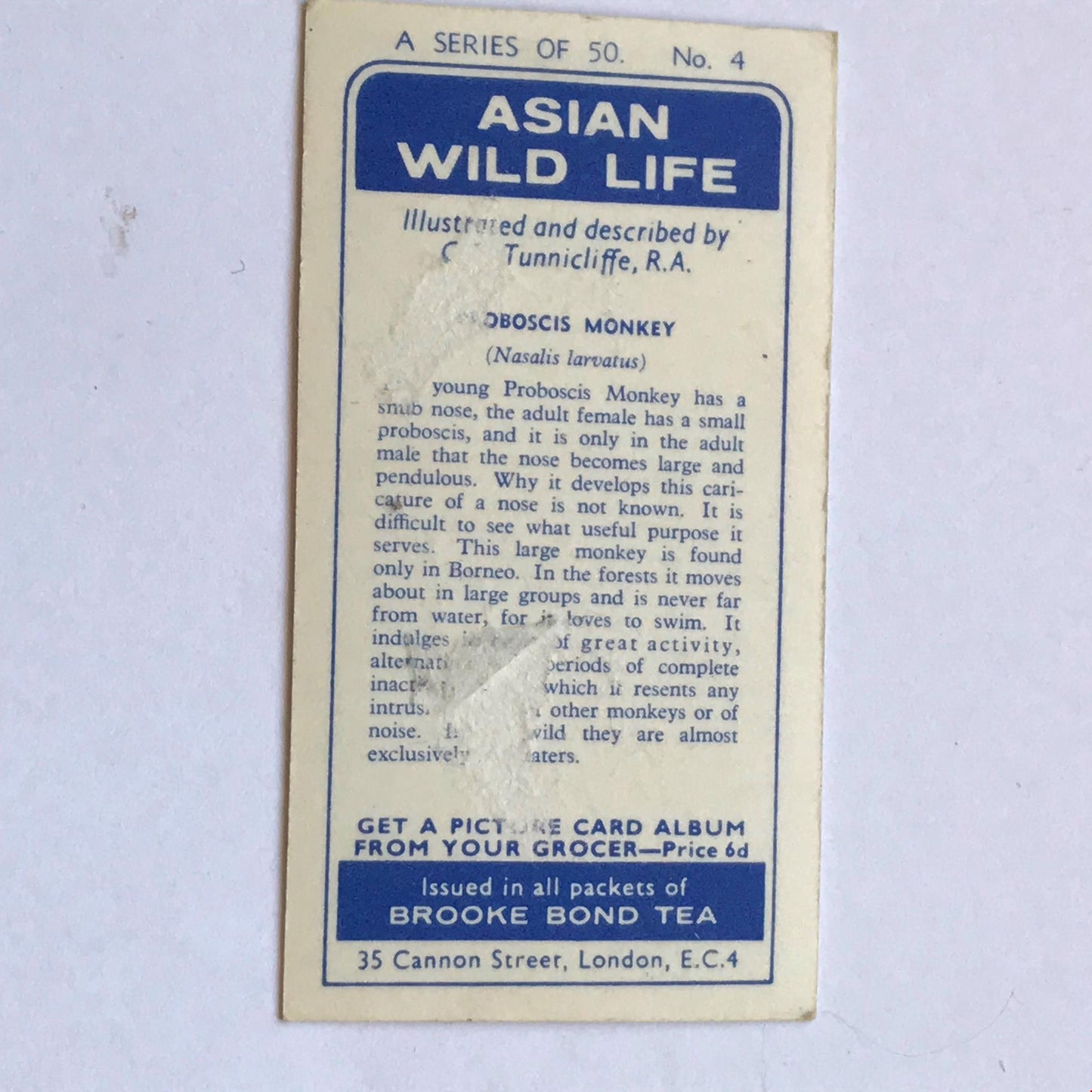 ASIAN WILD LIFE Brooke Bond Tea Cards - sold individually - take your pick