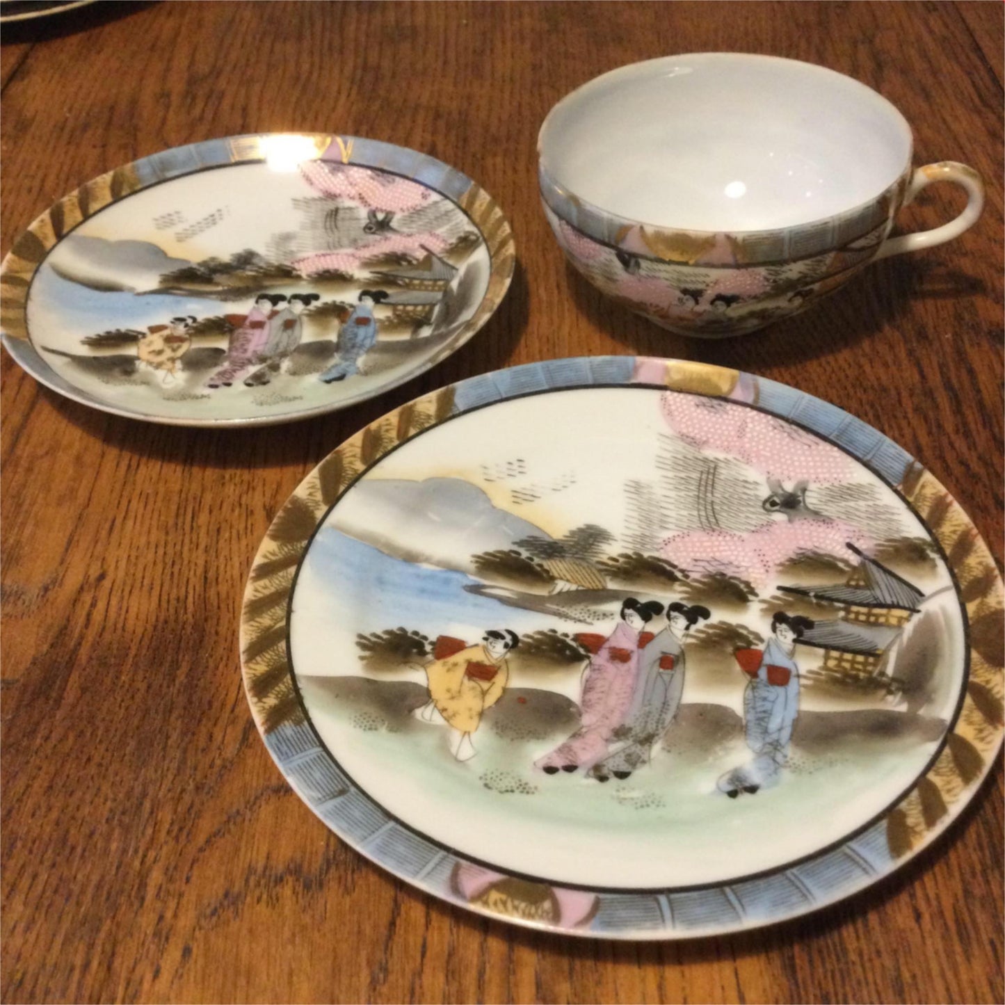 Beautiful Vintage Japanese eggshell china trio cup saucer plate hand painted