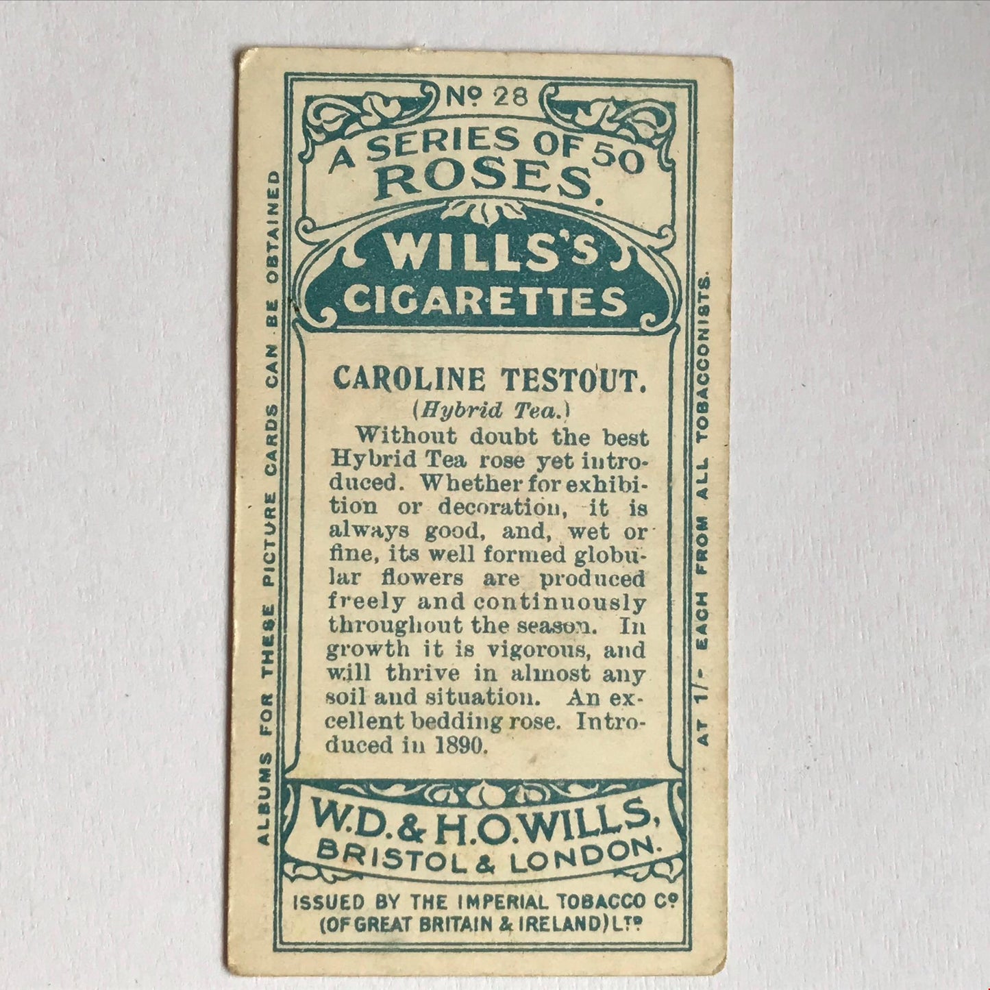 ROSES Wills Cigarette Cards 1912 Antique Rose Pictures - sold individually