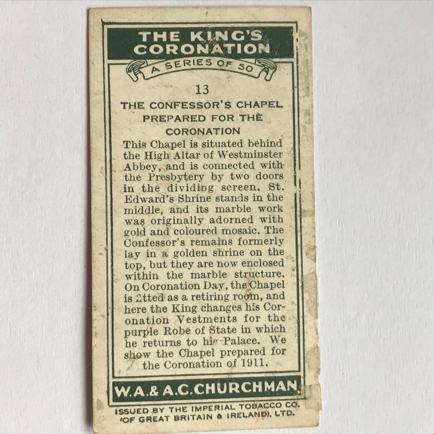 THE KING'S CORONATION 1937 Churchman Cigarette Cards - sold individually