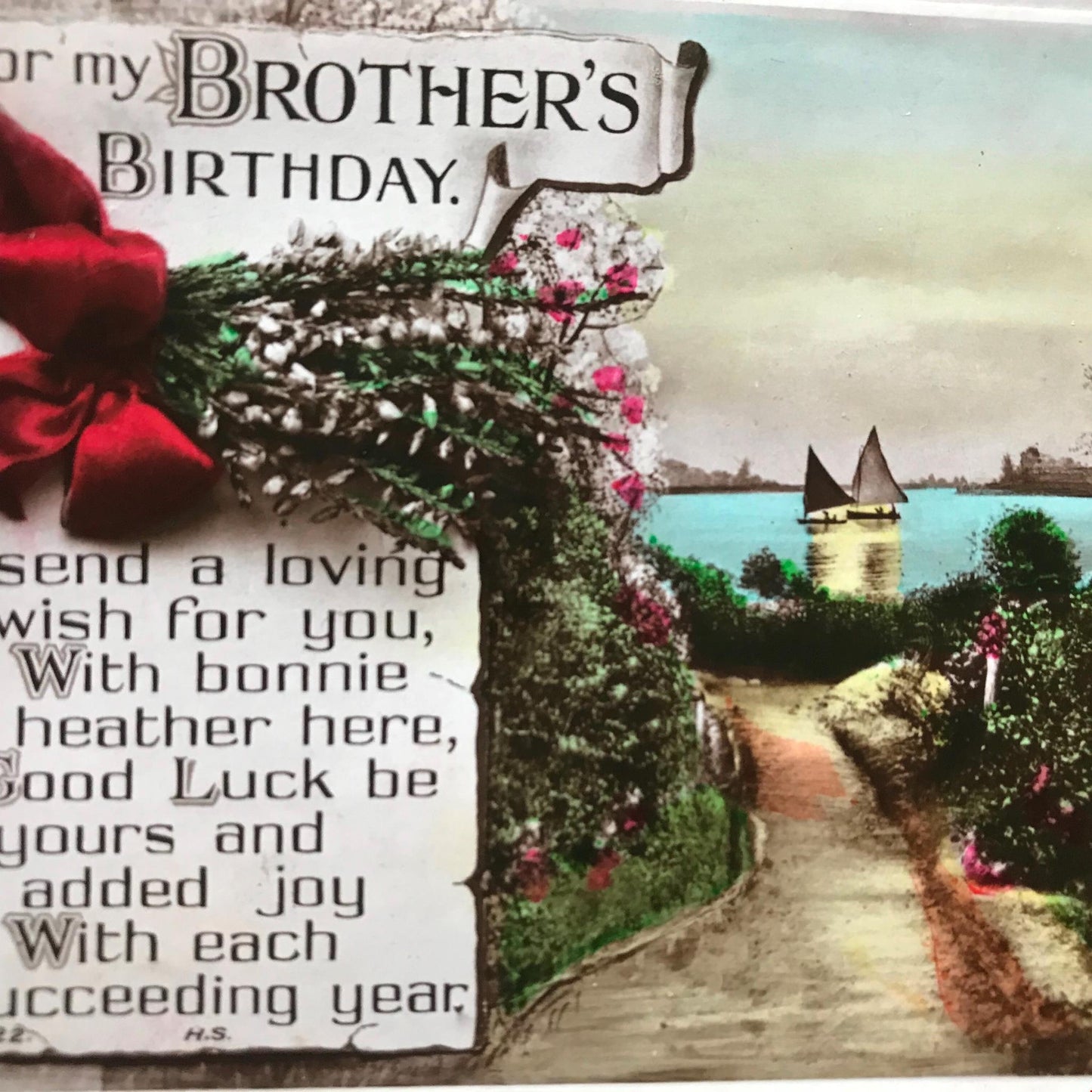 Vintage BROTHERS HAPPY BIRTHDAY Greetings Postcard lucky heather cottage RP