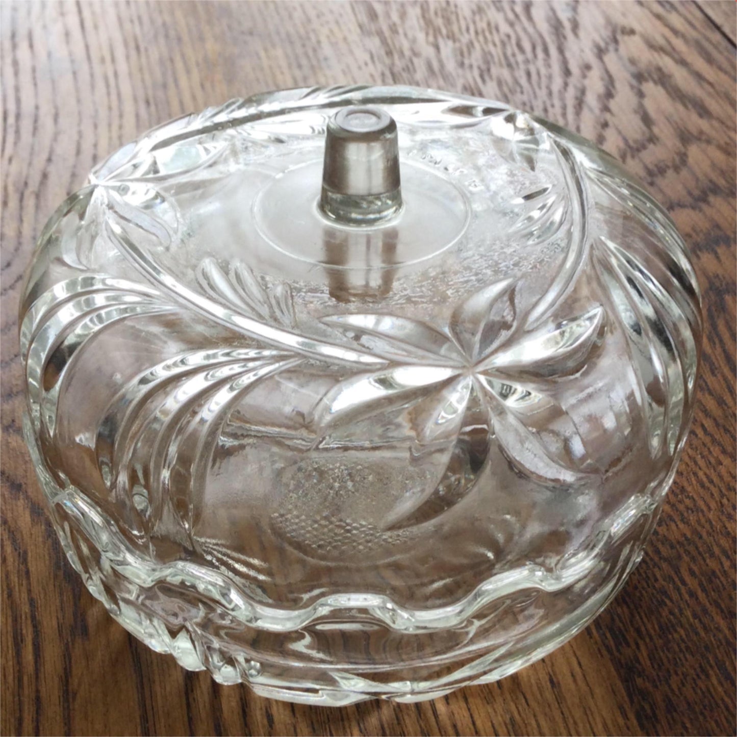 Vintage pressed glass apple shape trinket dish with lid pretty. Made in Italy.