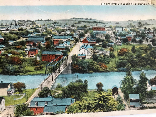 Vintage postcard BLAIRSVILLE GEORGIA BIRD'S EYE VIEW river and bridge, town