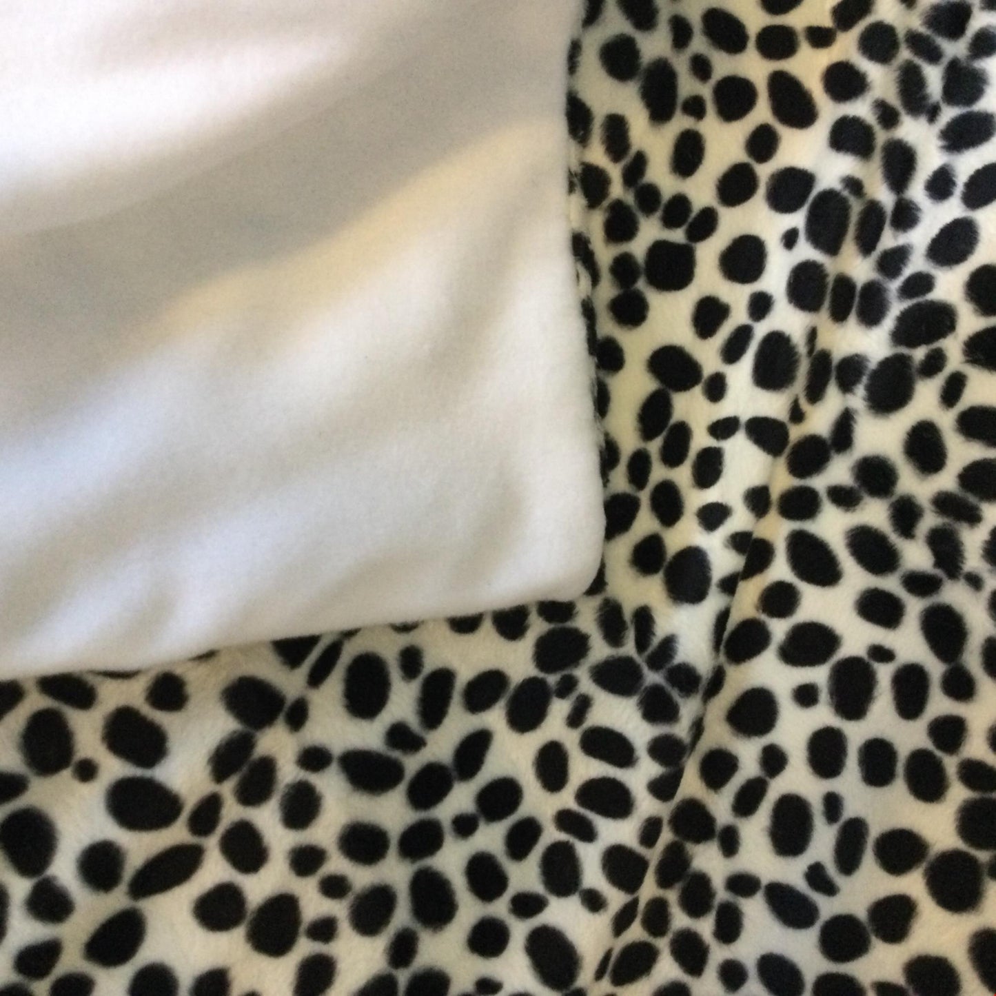 Beautiful Handmade throw, blanket. Black Cream spotty Dalmatian print. Cosy