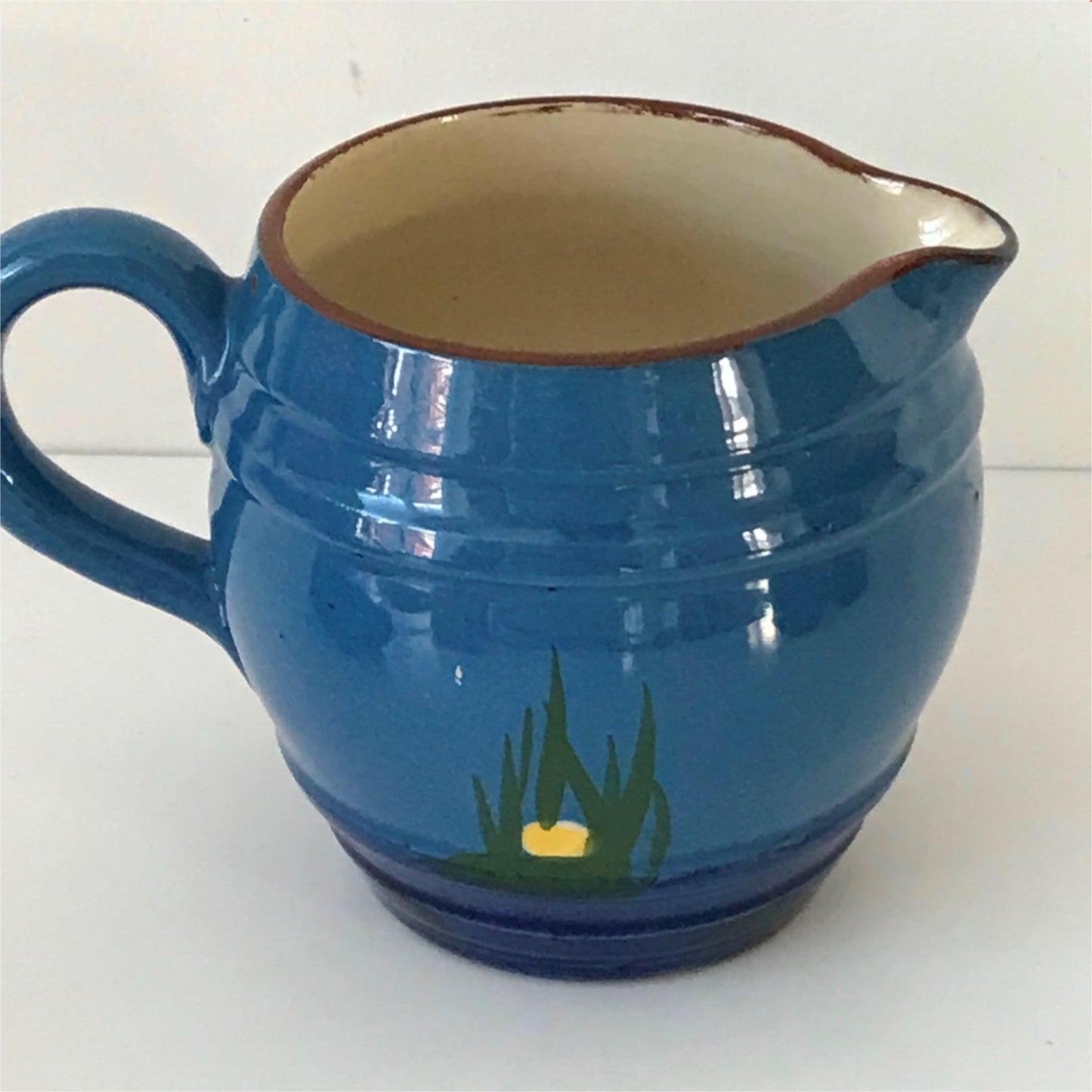 Vintage Creamer Milk Jug Kingfisher design blue stamped Longpark Torquay