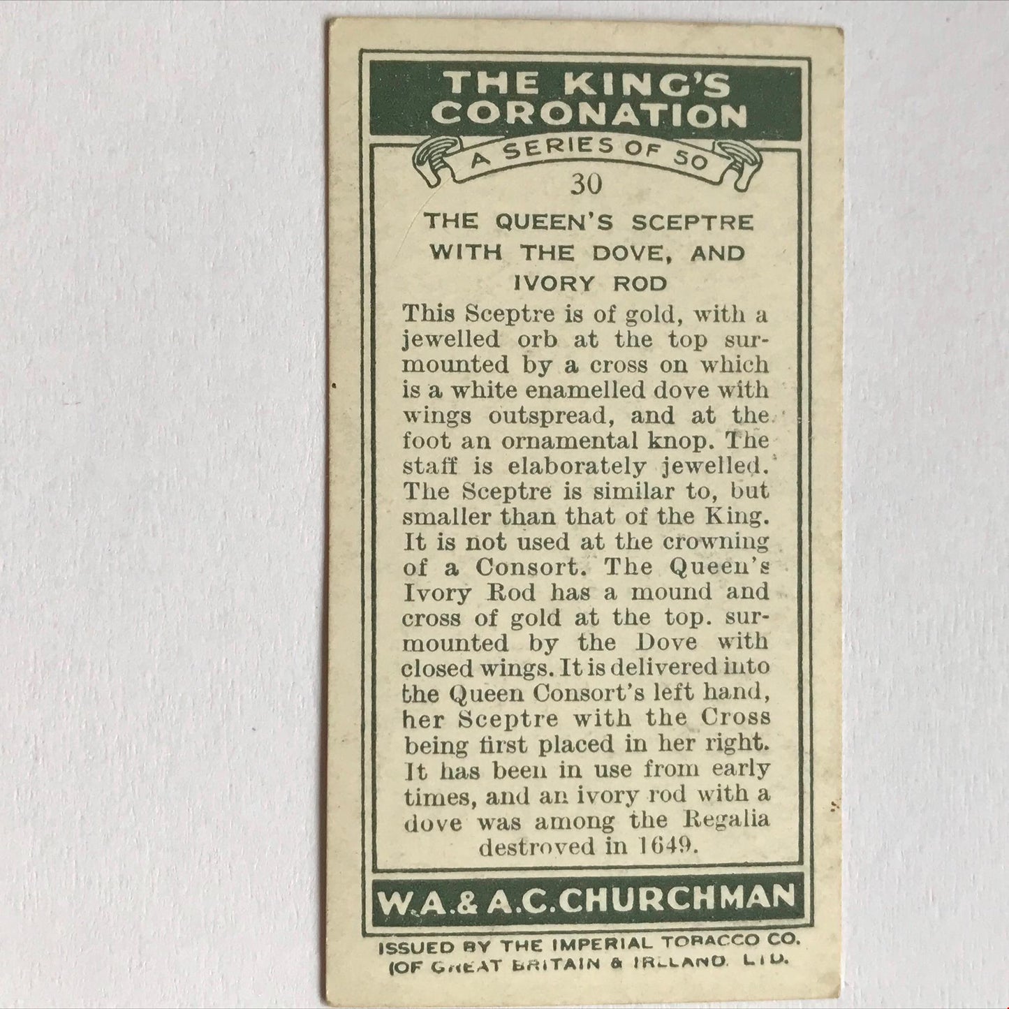 THE KING'S CORONATION 1937 Churchman Cigarette Cards - sold individually