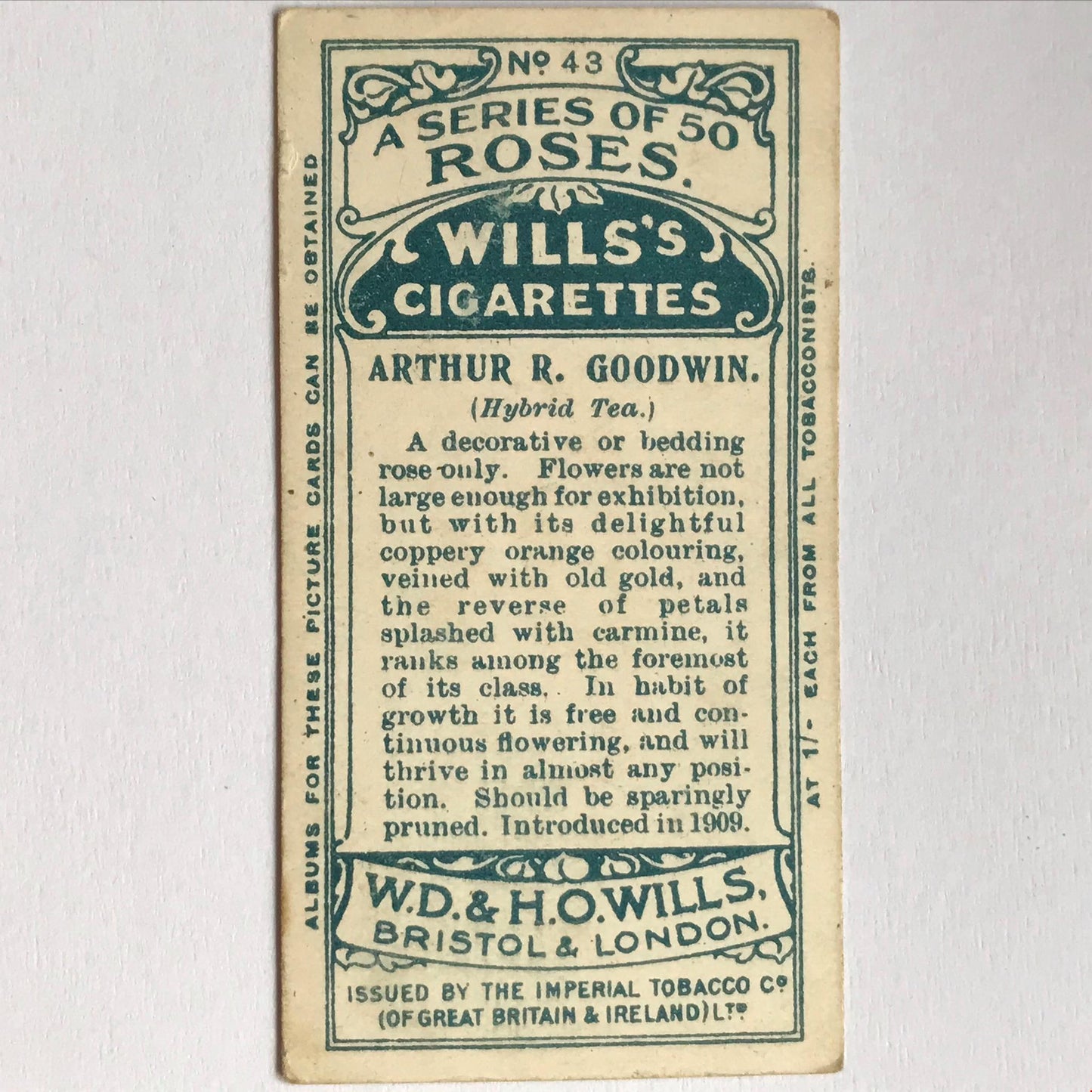 ROSES Wills Cigarette Cards 1912 Antique Rose Pictures - sold individually