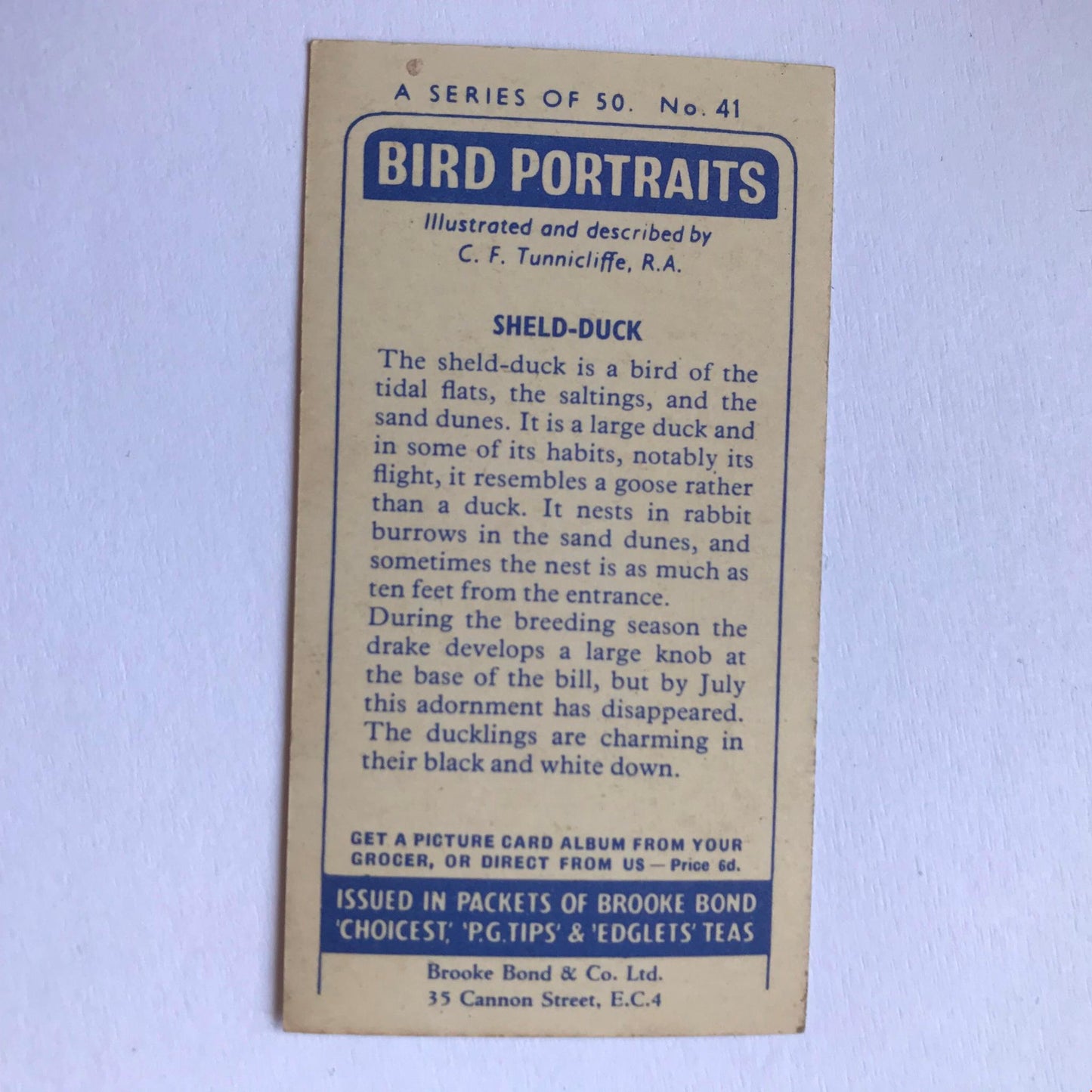 BIRD PORTRAITS  Brooke Bond Tea Cards Sold Individually - take your pick