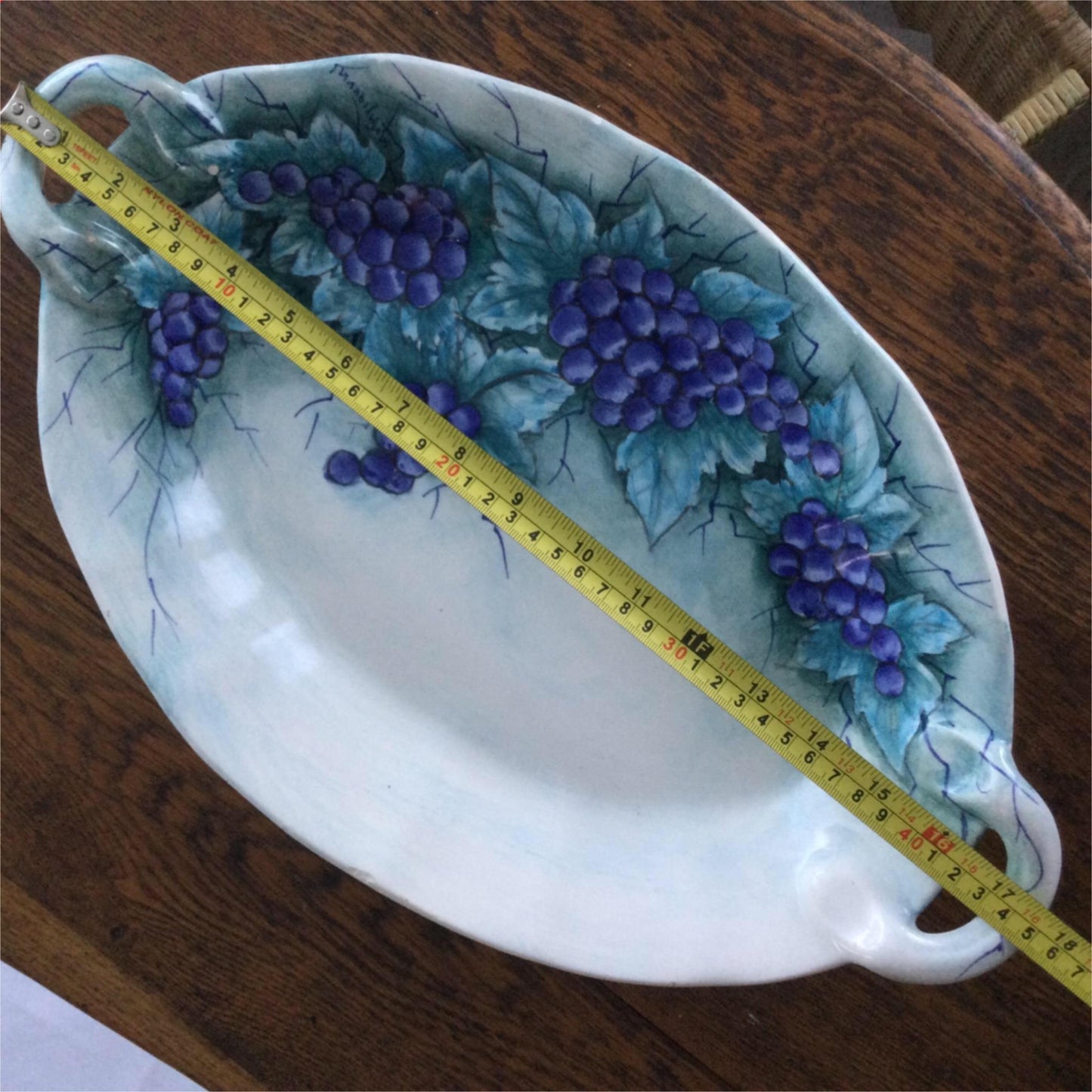 Hand Painted Mediterranean? Greek? Serving Platter Grapes vine Purples Greens Beautuful Summery