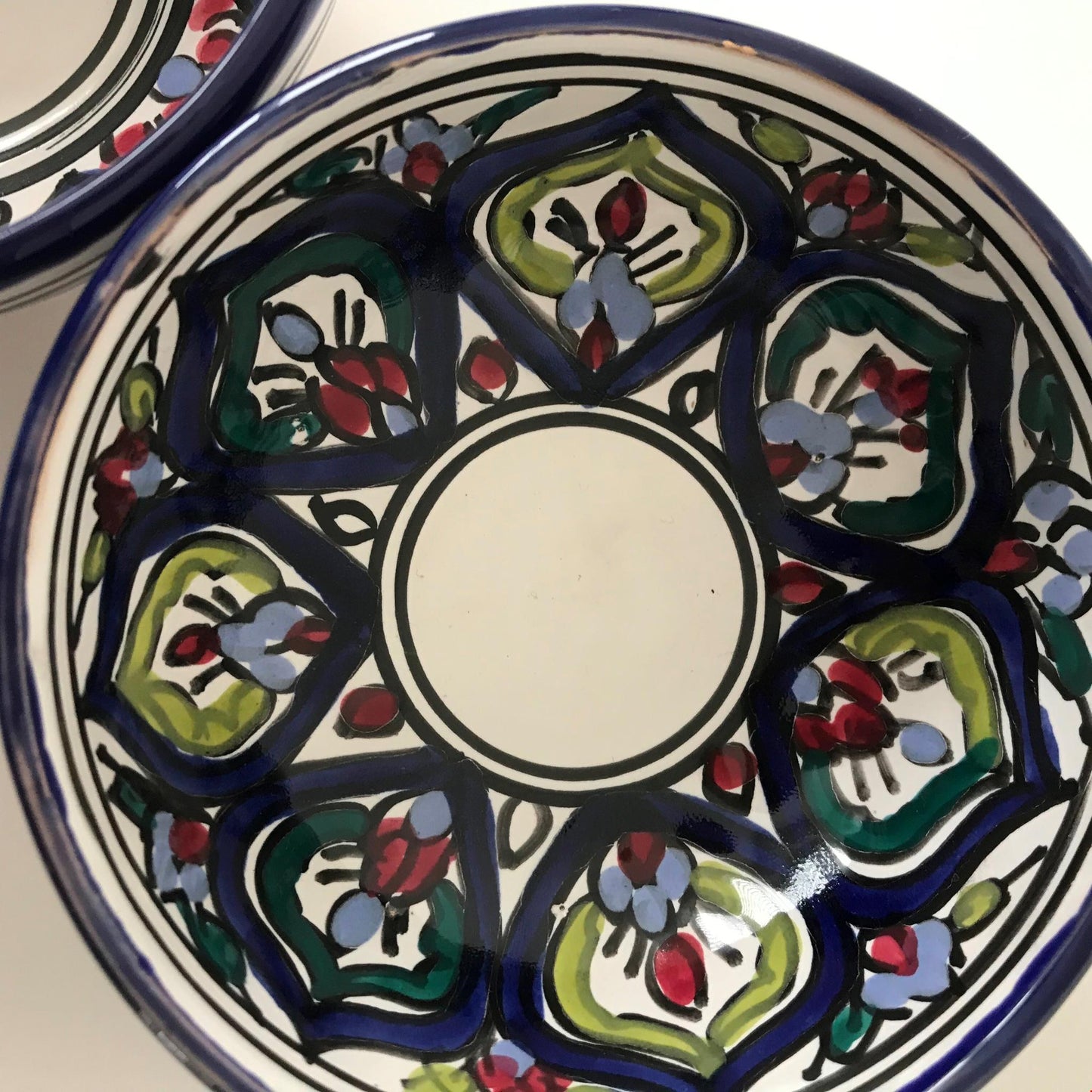 Hand Painted Mediterranean bowls x 2 decorative for olives, nibbles etc blue green