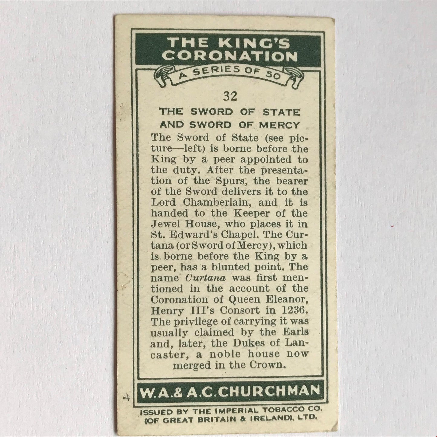 THE KING'S CORONATION 1937 Churchman Cigarette Cards - sold individually