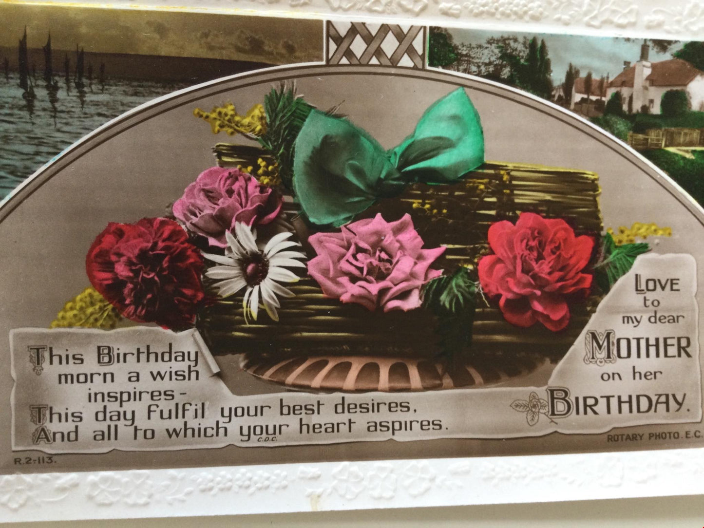 Vintage MOTHER BIRTHDAY Greetings Postcard colourful flowers hand tinted sepia