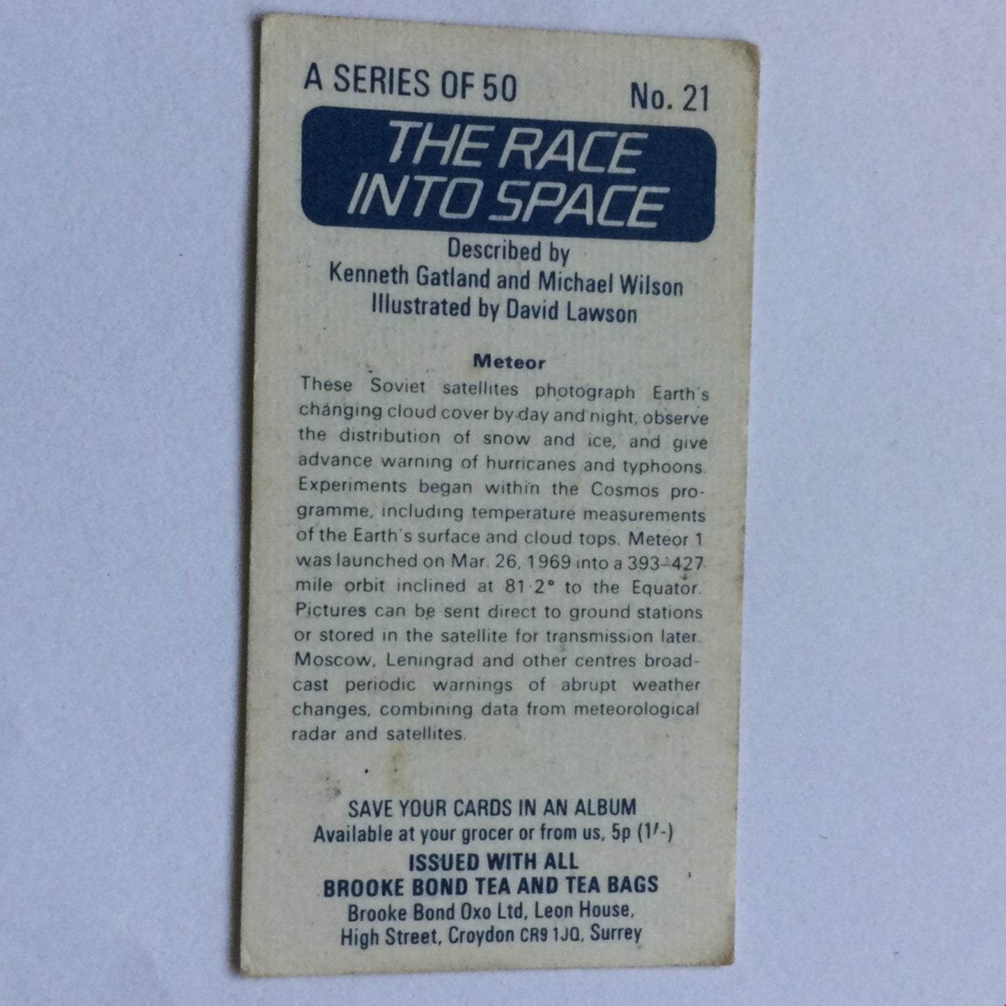 THE RACE INTO SPACE Brooke Bond Tea Cards - sold individually- take your pick