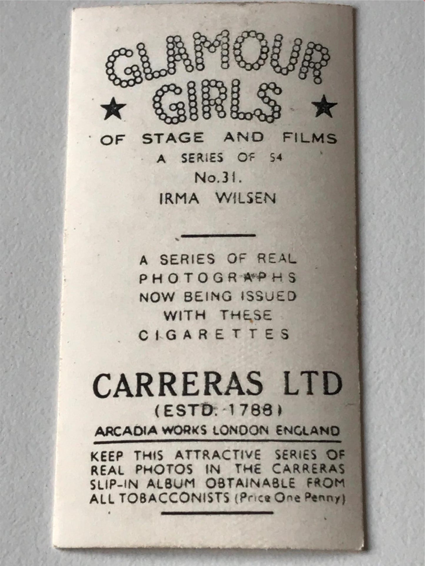 Carreras Cigarette Cards GLAMOUR GIRLS 1939 30s - sold individually