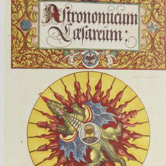 POSTCARD OF A BOOK OF VOLVELLES ASTRONOMICUM CAESAREUM PETER APIANUS TITLE PAGE