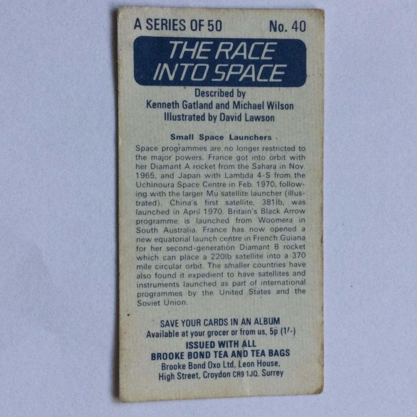 THE RACE INTO SPACE Brooke Bond Tea Cards - sold individually- take your pick