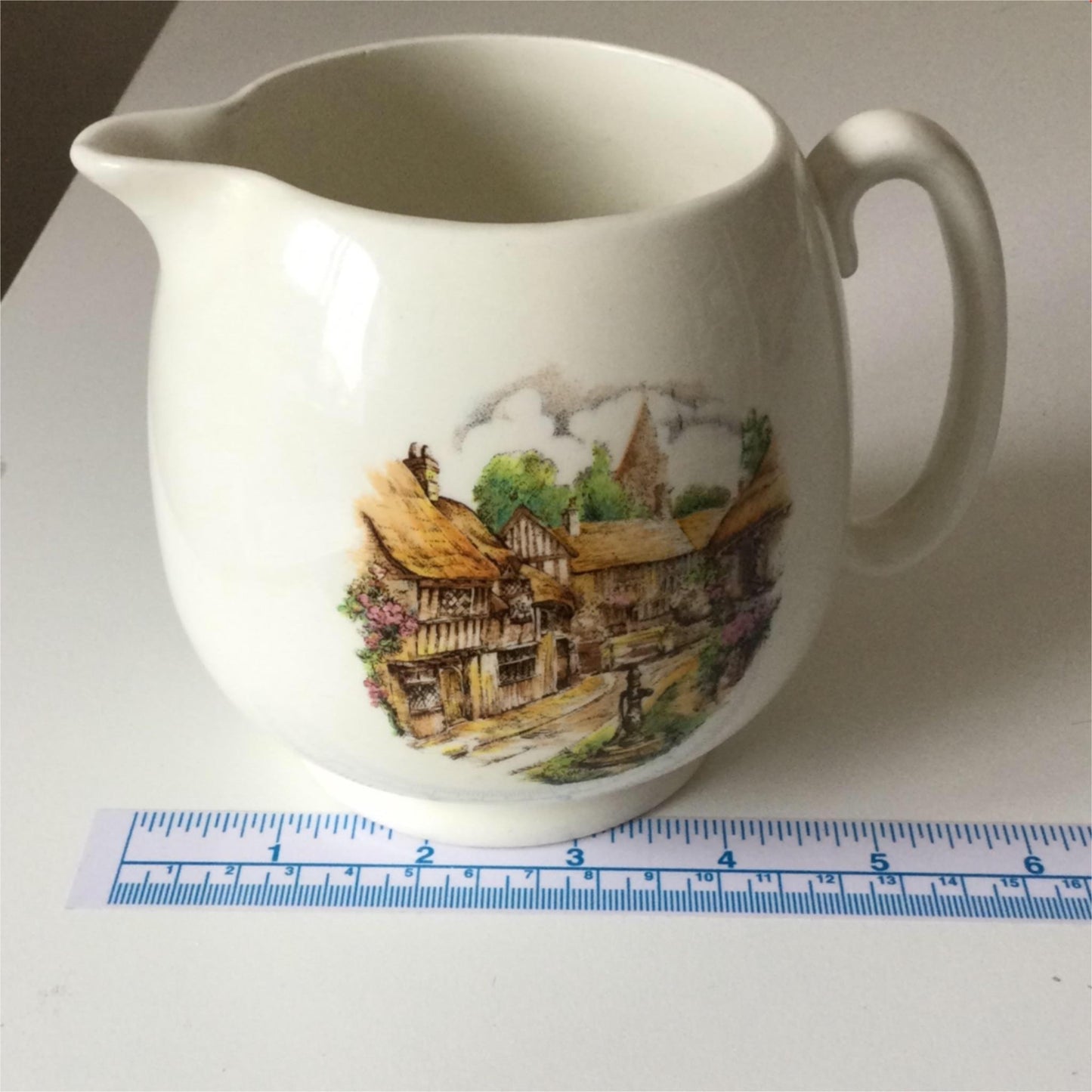 Vintage P&K Price Kensington Rustic Jug. Village scene. Thatched cottage. Curvy.