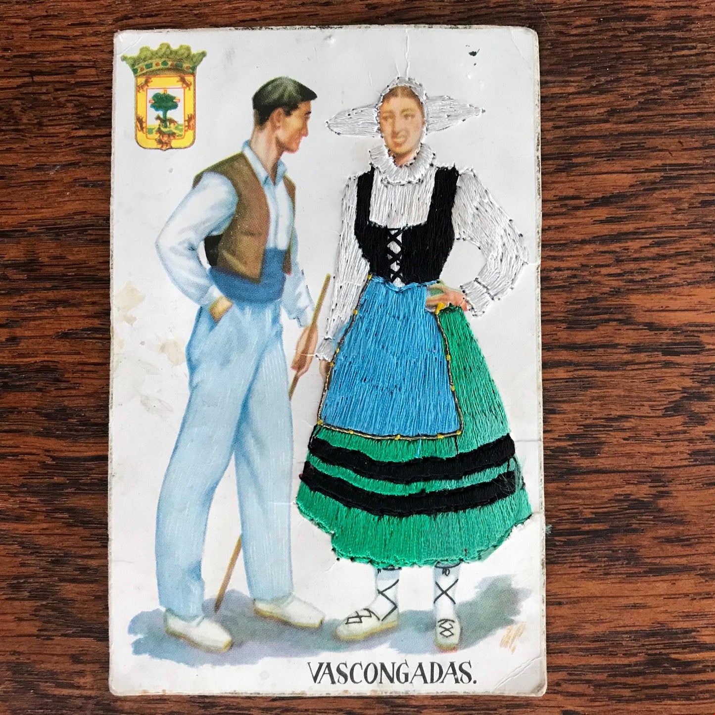 Vintage Spanish postcard VASCONGADAS Embroidered traditional costume retro