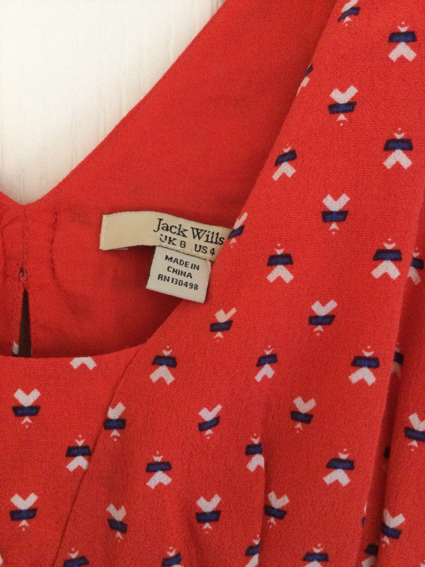 Jack Wills Dress Size 8. Red Ditsy print. Bow Detail. Pretty summer dress. Party Dress Mini Dress Short Dress