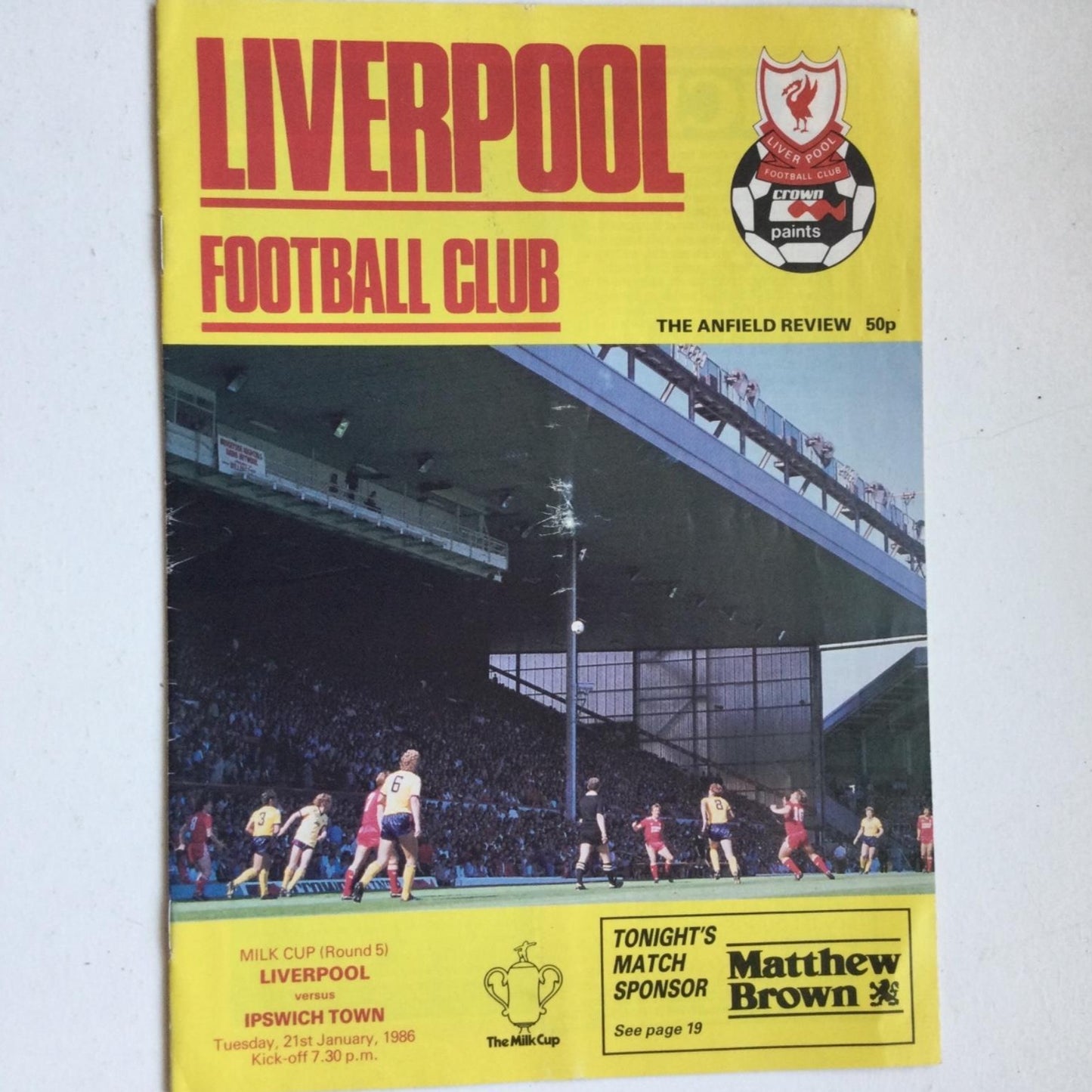 Vintage LIVERPOOL football programme JAN 1986 V IPSWICH TOWN Grobbelaar Nicol