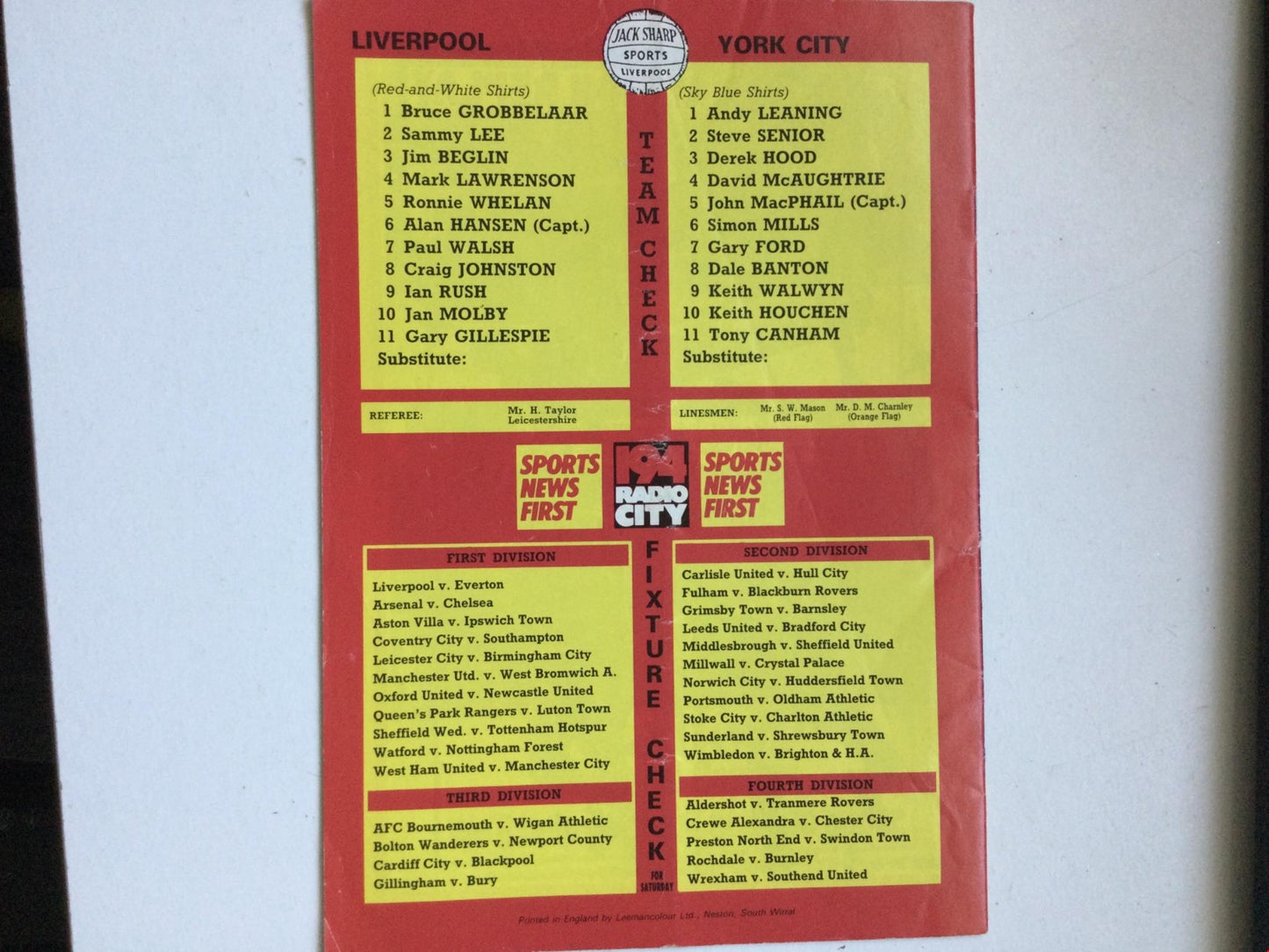 Vintage LIVERPOOL football programme FEB 1986 V YORK CITY Dalglish