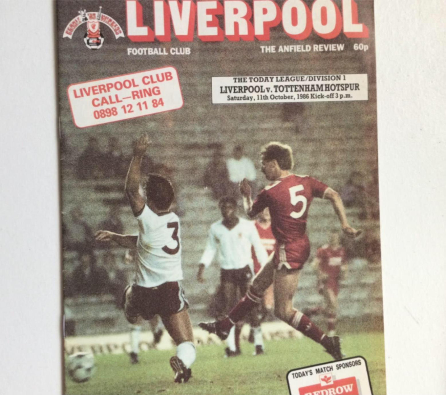 Vintage LIVERPOOL football programme OCT 1986 V Tottenham Hotspur Spurs Dalglish