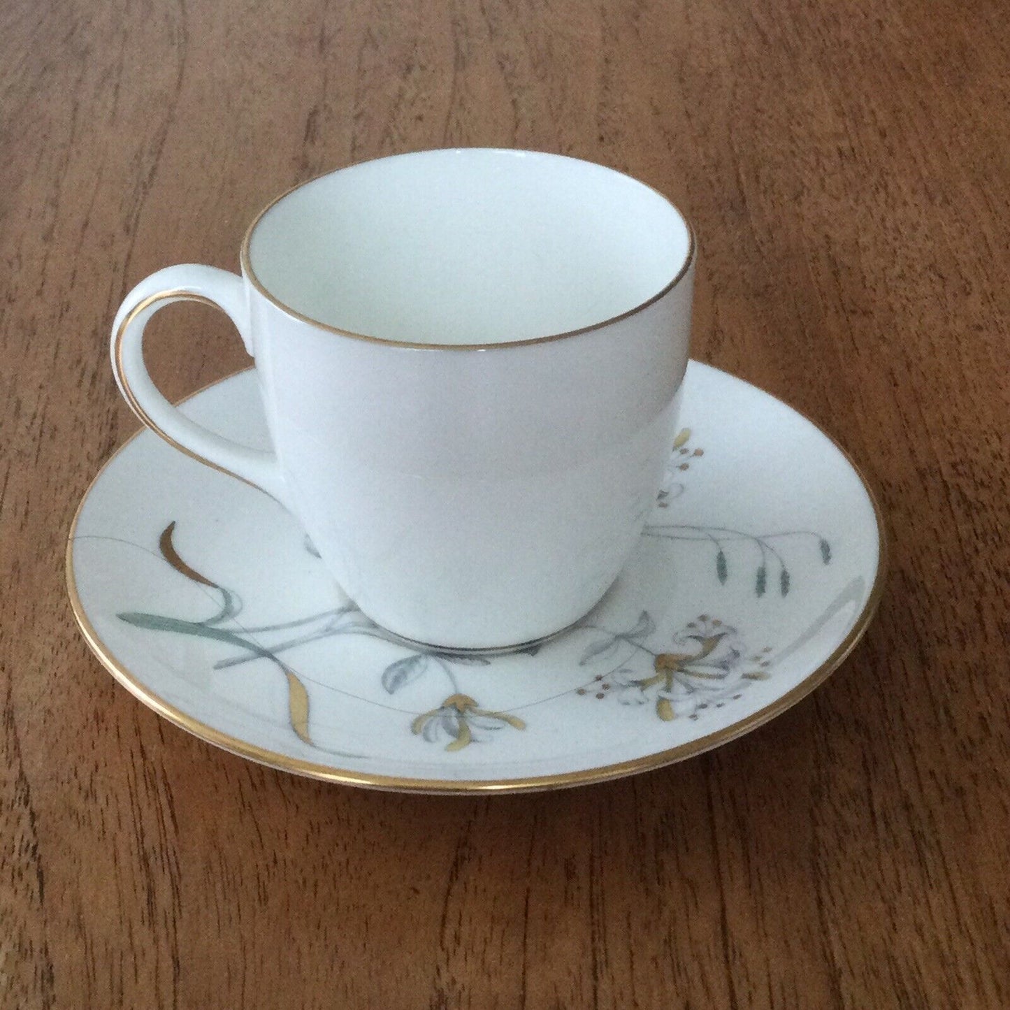 Vintage Wedgwood Honeysuckle Grey Espresso Demitasse cup and saucer botanical