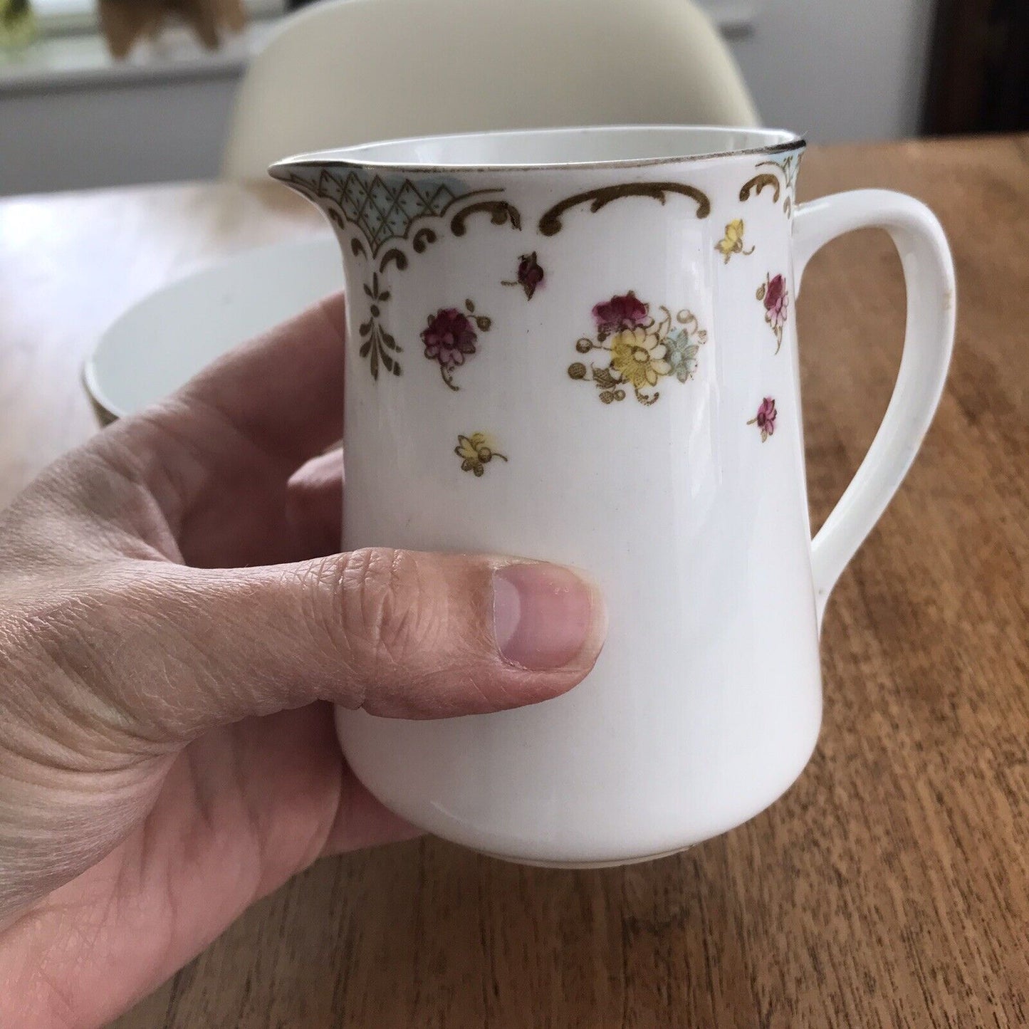 Pretty Vintage Floral Milk Jug / Creamer & Sugar Bowl Atlas China Pink Blue Gold